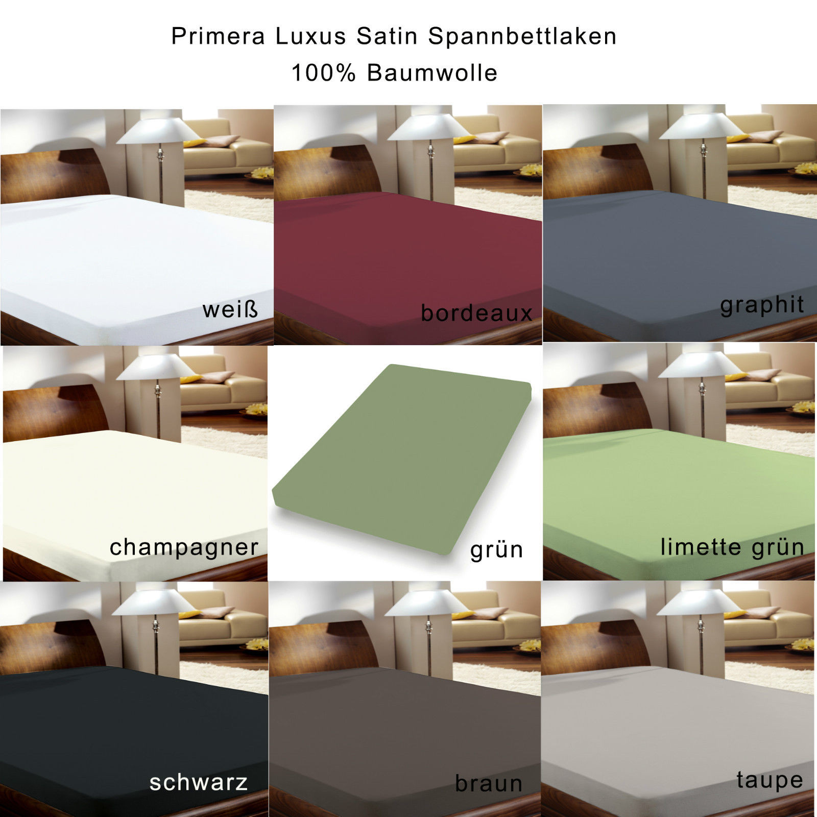 Primera Luxus Satin Spannbettlaken 100x200 150x200 190x200 in 9 Farben