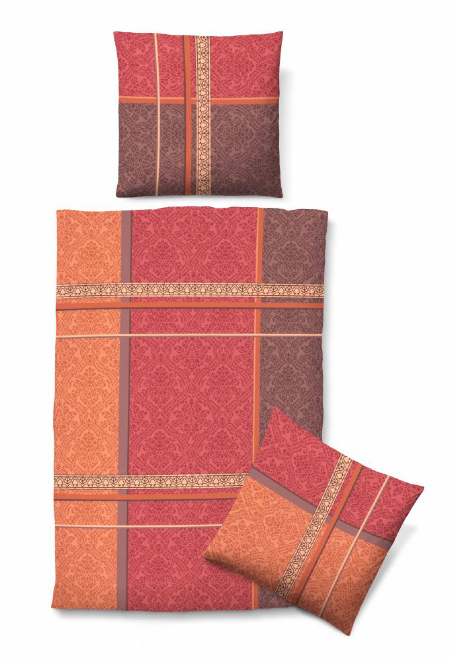 Biberna Seersucker Bettwäsche Terracotta Rot  135x200 + 80x80 cm