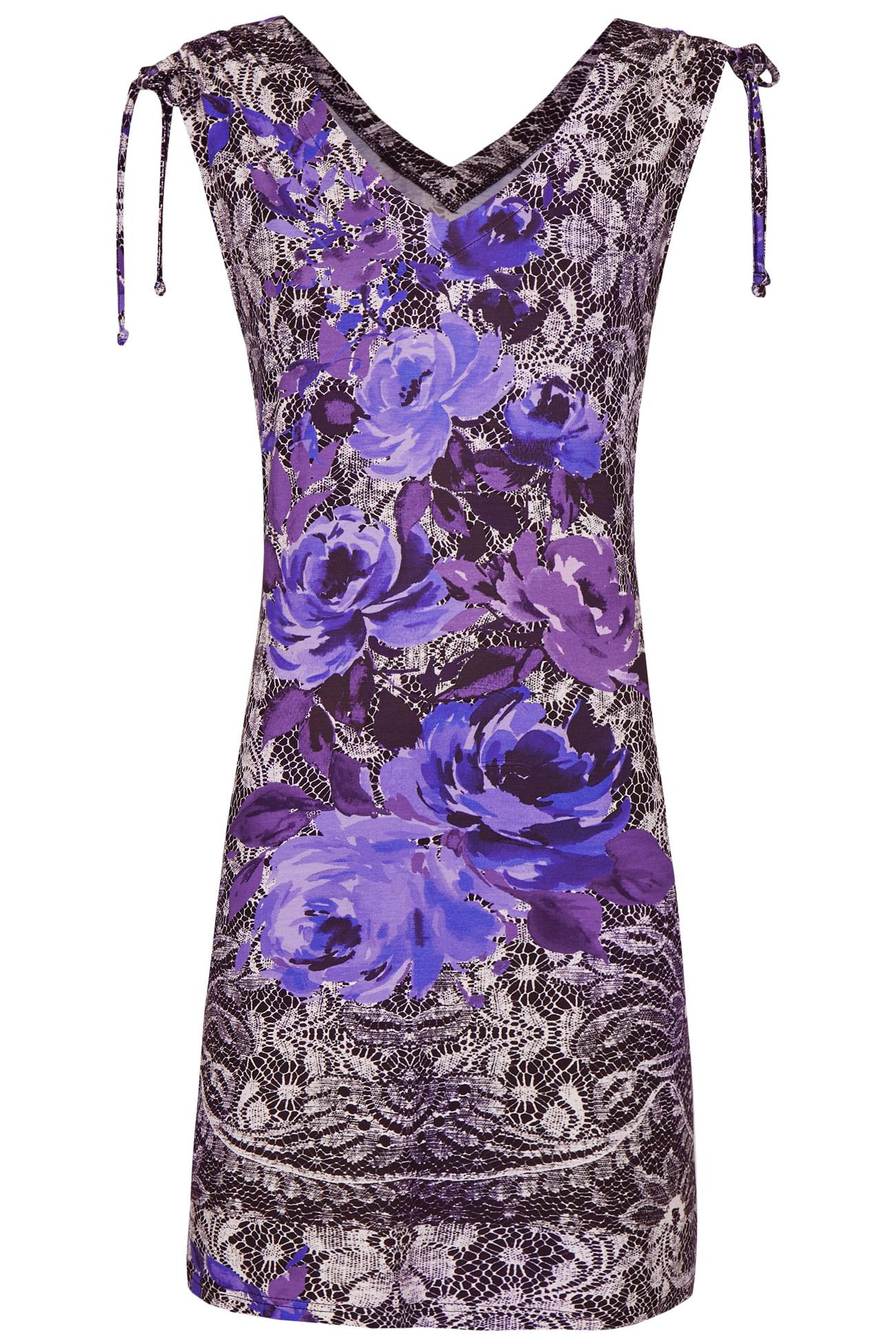 Ringella Beach Damen Nachthemd Strandkleid ohne Arm 221047 Violett Gr. 38 S Muster 