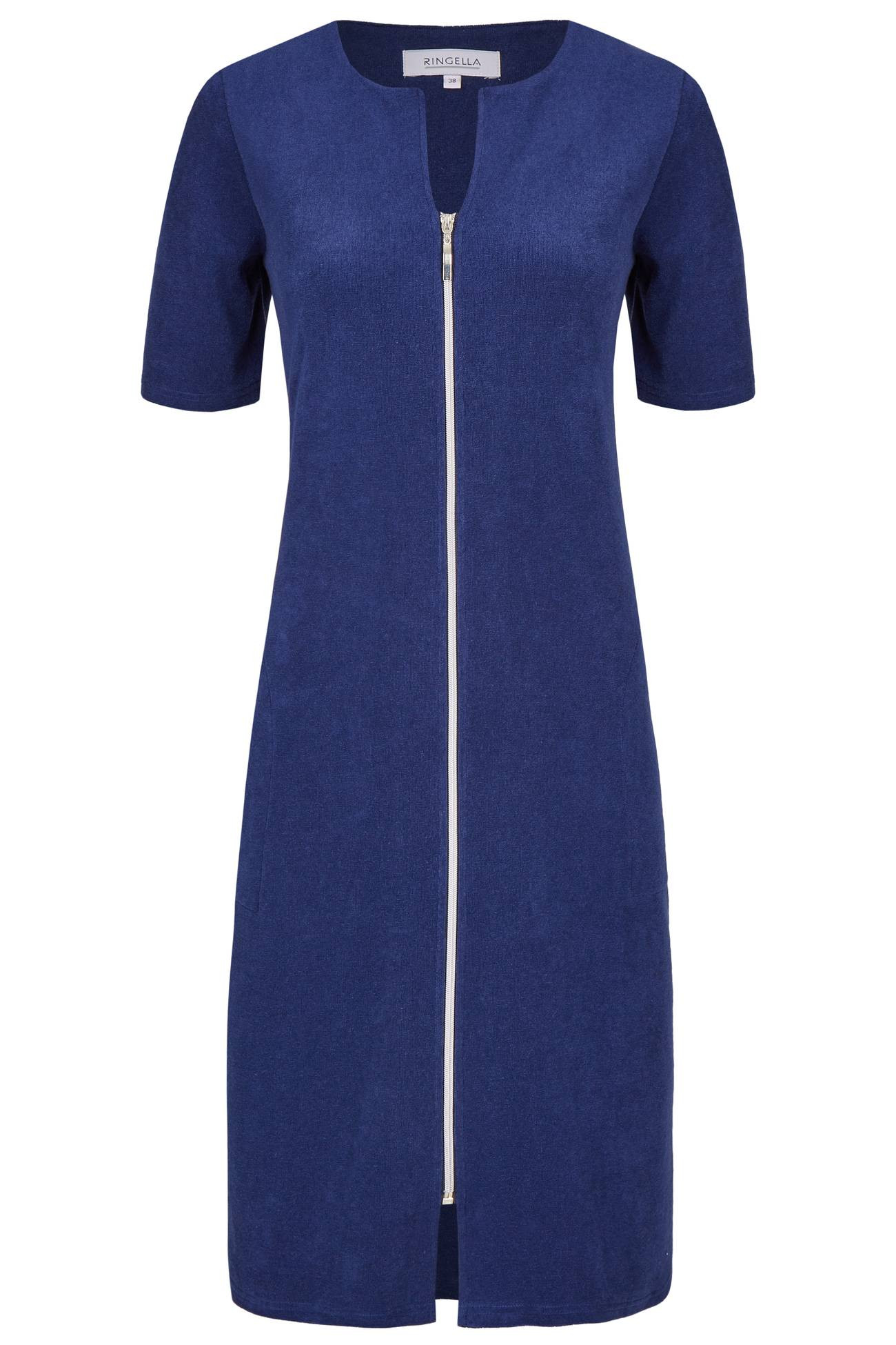 Ringella Damen Frottee Kleid Strandkleid Hauskleid Reißverschluss marine Blau Gr. 36 38 54