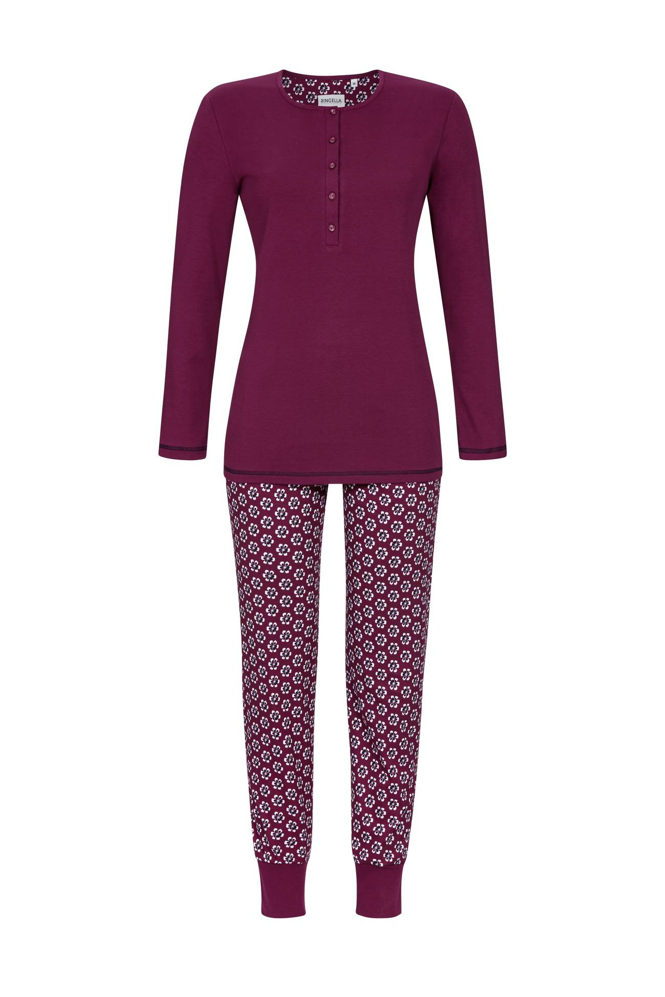 Ringella Damen Schlafanzug Langer Arm 511230 Beaujolais Gr. 38 S Muster 100% Baumwolle