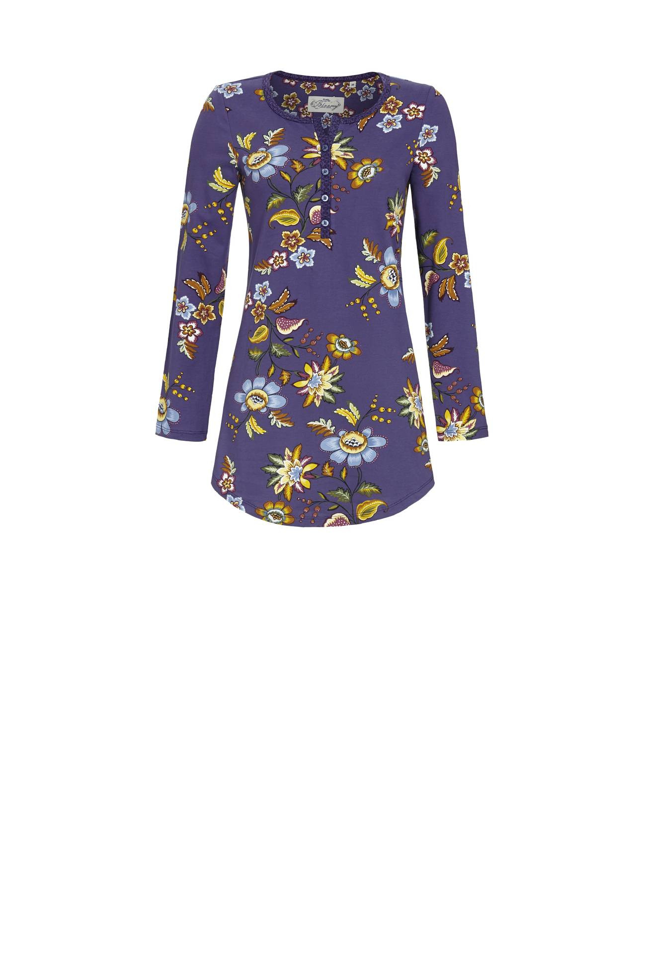 Ringella Bloomy Damen Longshirt Knopfleiste Langarm Baumwolle in Fjord Blau