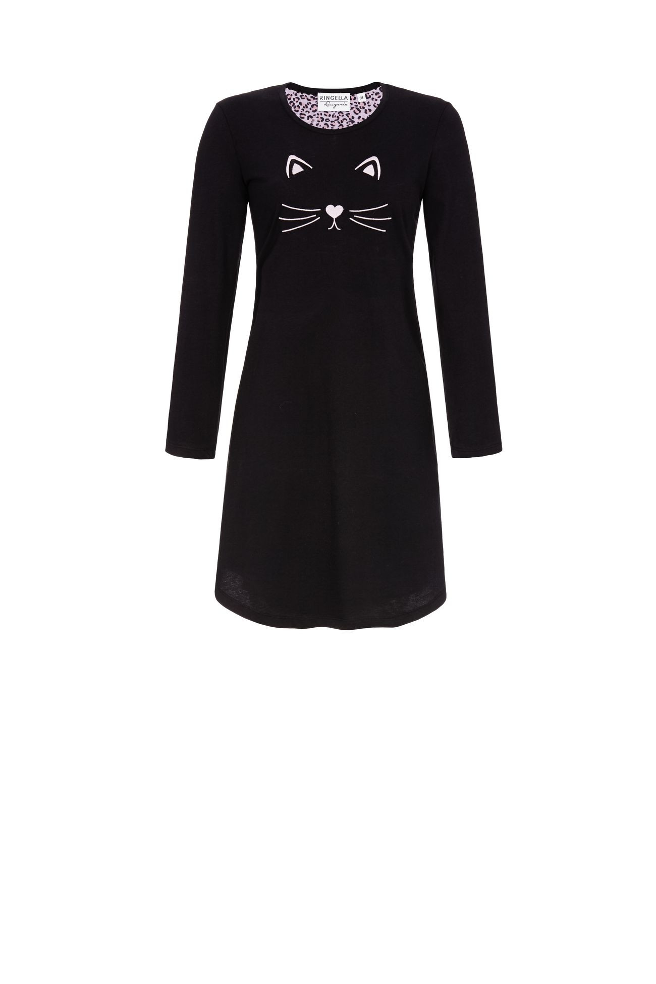 Ringella Damen Nachthemd Langer Arm 0561020 Schwarz Gr. 38 S Muster 100% Baumwolle