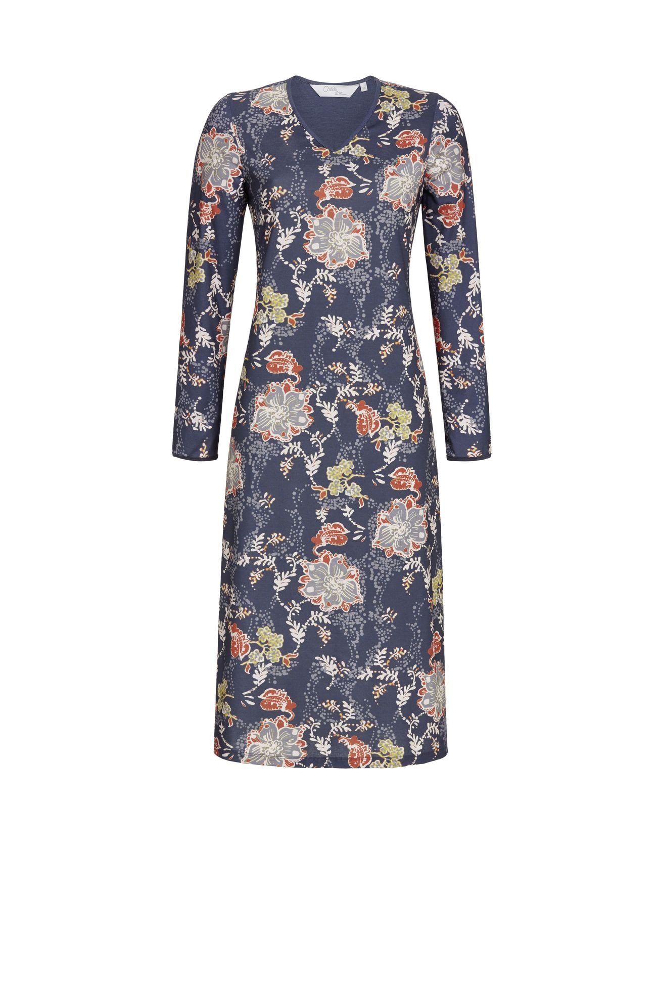 Ringella Damen Nachthemd Langarm Baumwolle Viskosein Schiefer Blumen Cherie Line