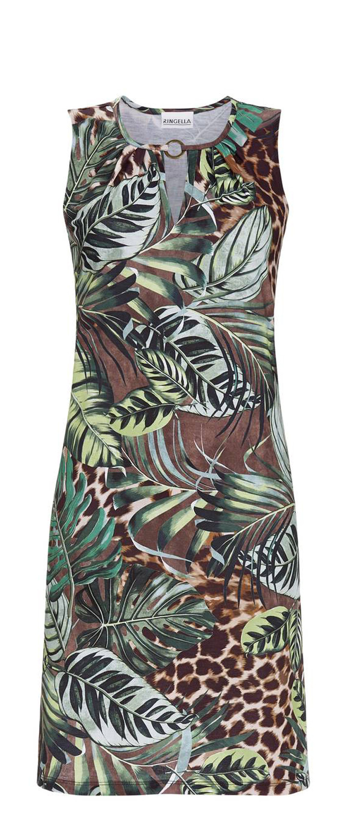 Ringella Damen Sommer Kleid ohne Arm Dschungel Bunt Viskose 46 48
