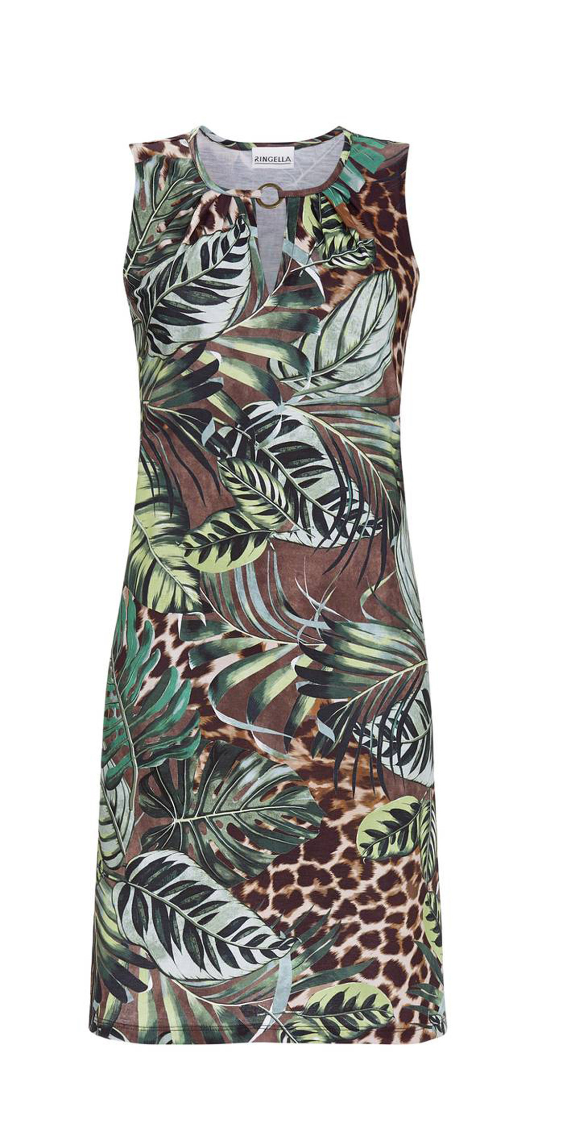 Ringella Damen Sommer Kleid ohne Arm 1221031 Bunt Dschungel Gr. 38 S Muster Beach