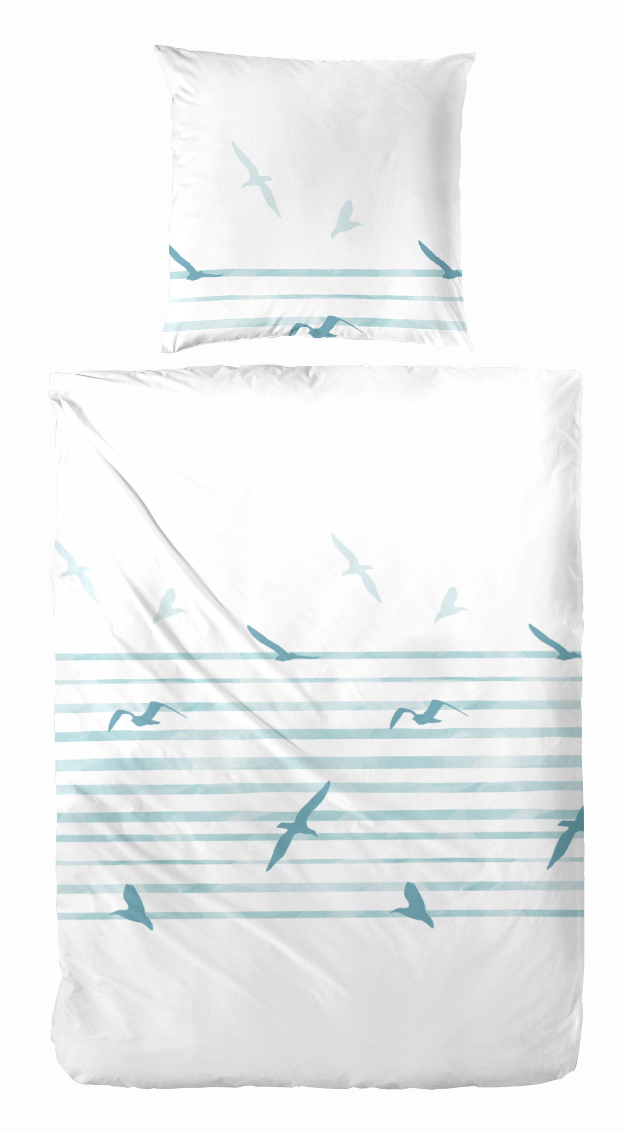 Primera Renforce Bettwäsche Möwe in weiß azur-blau maritim 135x200 + 80x80 cm
