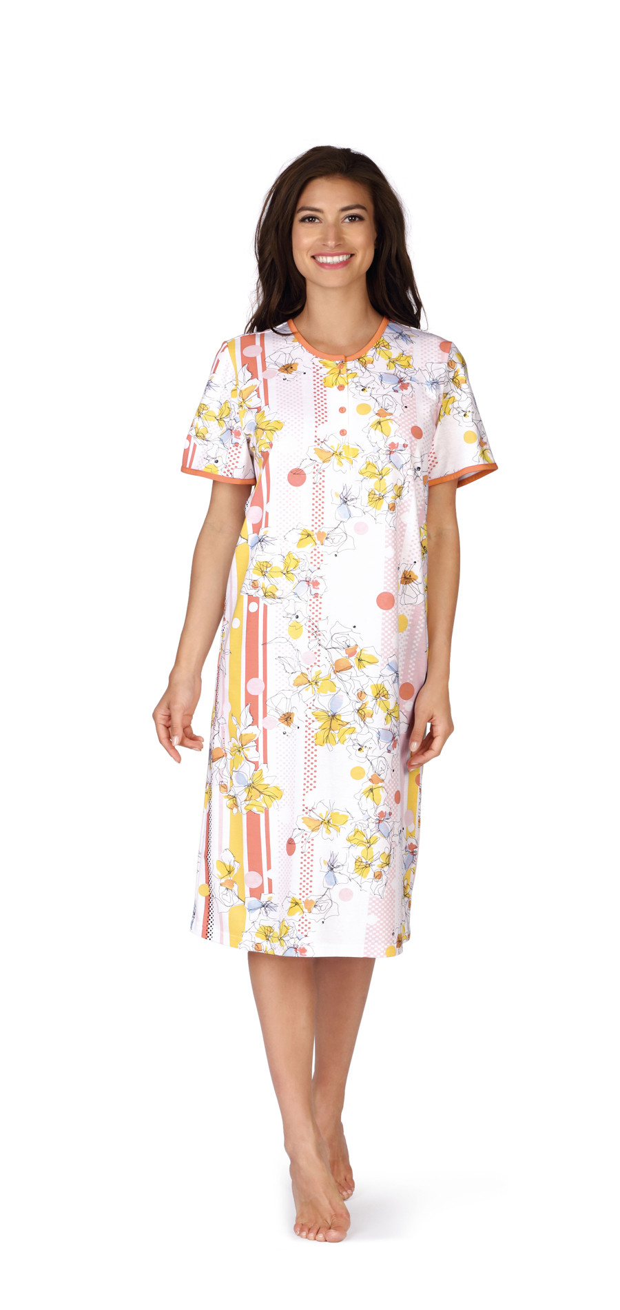 Comtessa Nachthemd Premium Damen kurzer Arm Gelb Terra 44 46 48 50 52 54  L XL XXL