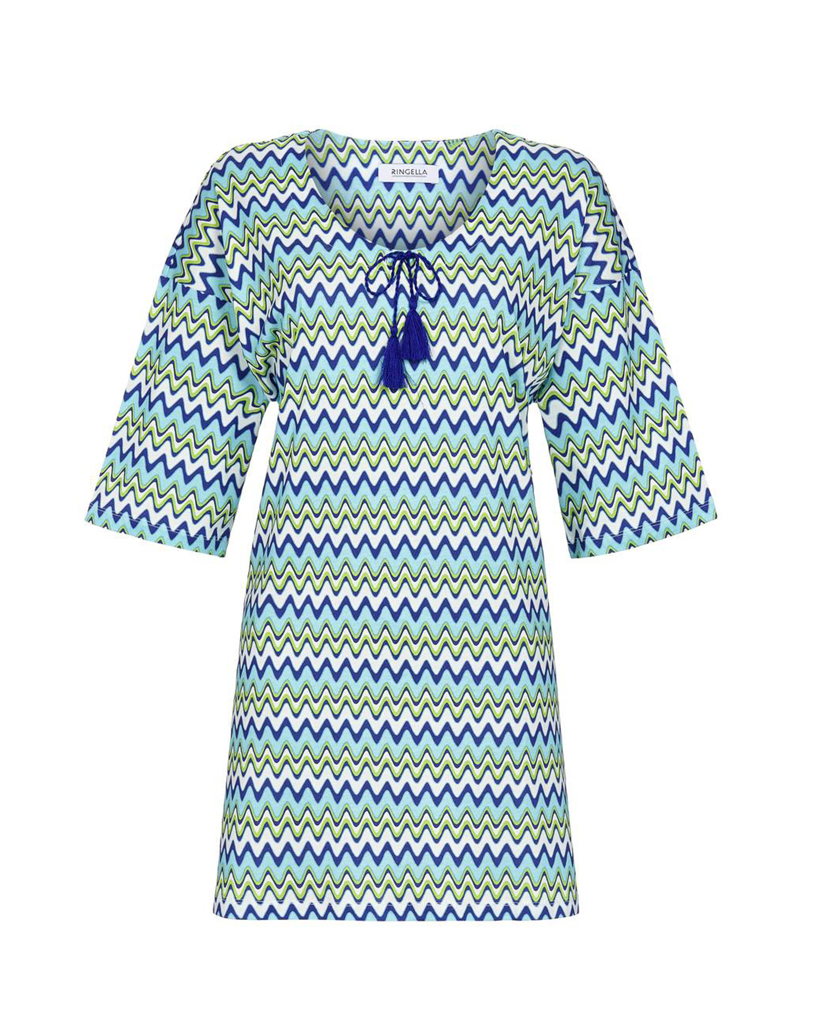 Ringella Damen Tunika halber Arm Bunt Türkis 2221032 Gr. 38 S Muster Beach