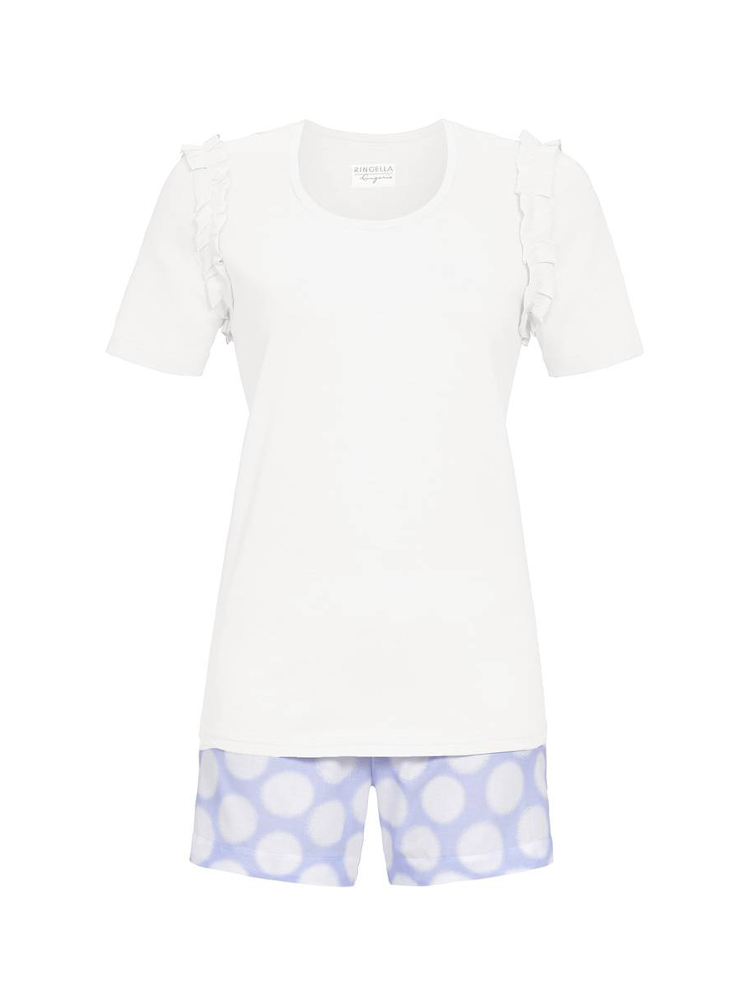 Ringella Damen Shorty Schlafanzug kurz Pyjama 2261320 Weiß Baumwolle Gr. 38 S Muster