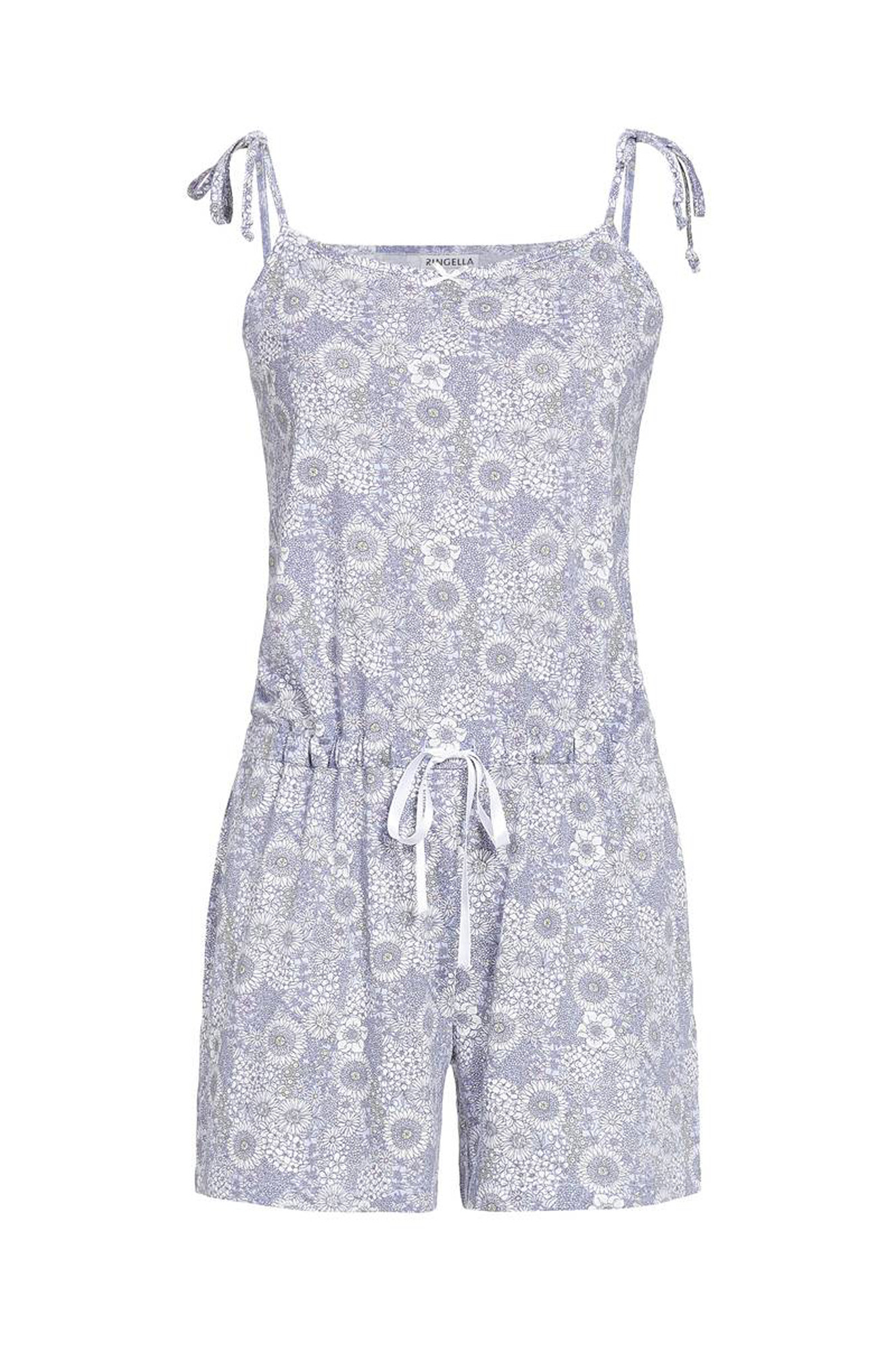 Ringella Damen Shorty Overall kurz Pyjama 2261925 Taubenblau Baumwolle Modal Gr. 38 S Muster