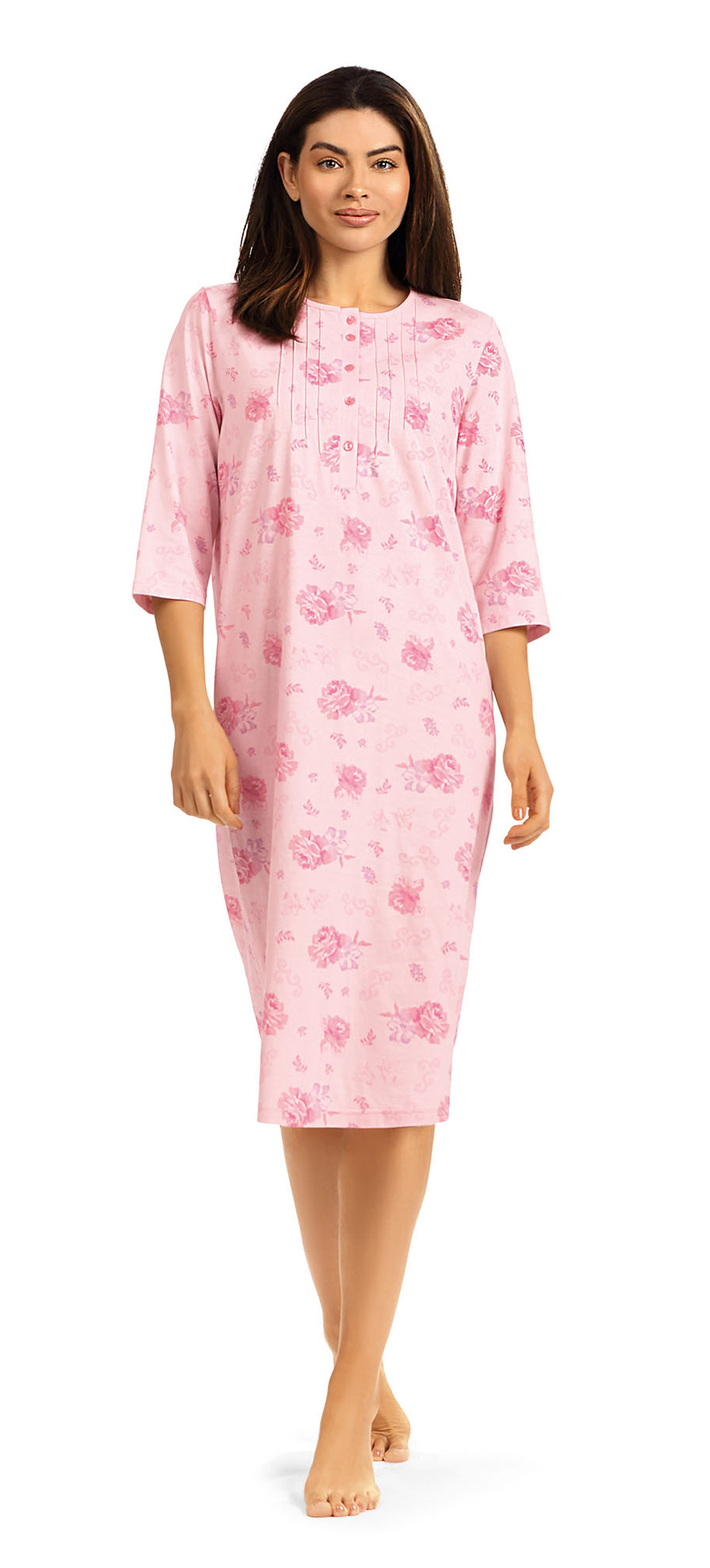 Comtessa Damen Nachthemd Halbarm Knopfleiste Rosa 100% Baumwolle