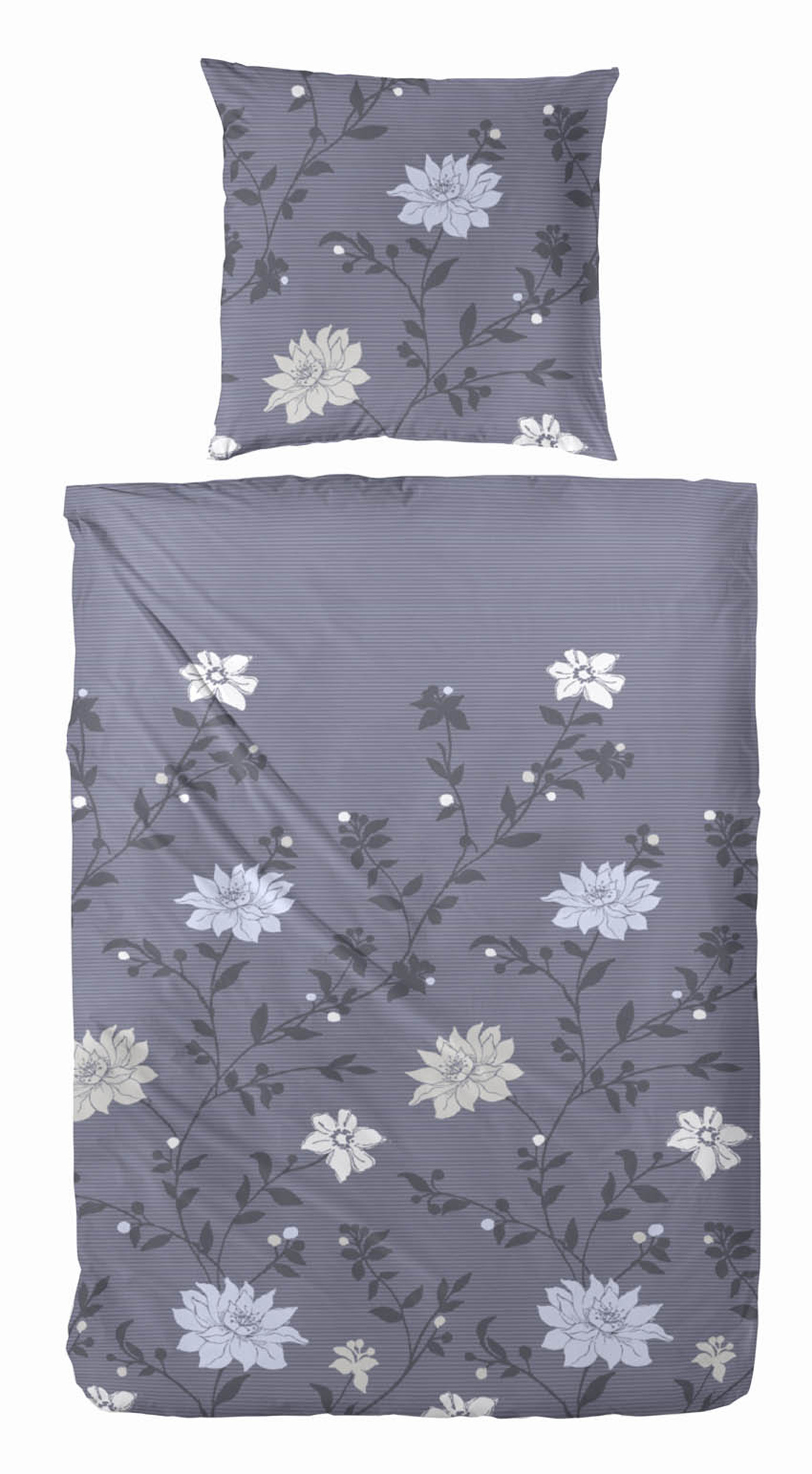 Baumwoll Satin Bettwäsche 155x220 80x80 cm in Anthrazit Blumen