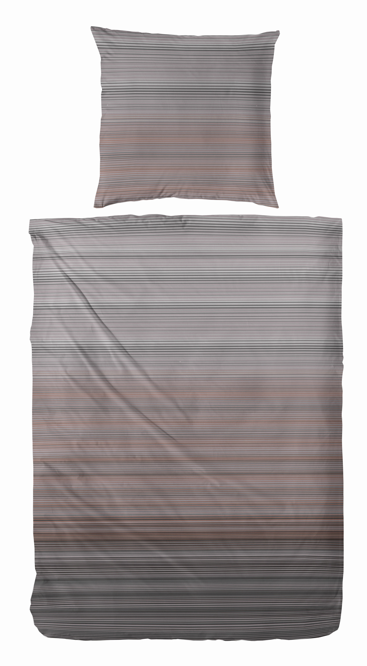 Baumwoll Satin Bettwäsche 155x220 80x80 cm in Taupe Grau Streifen
