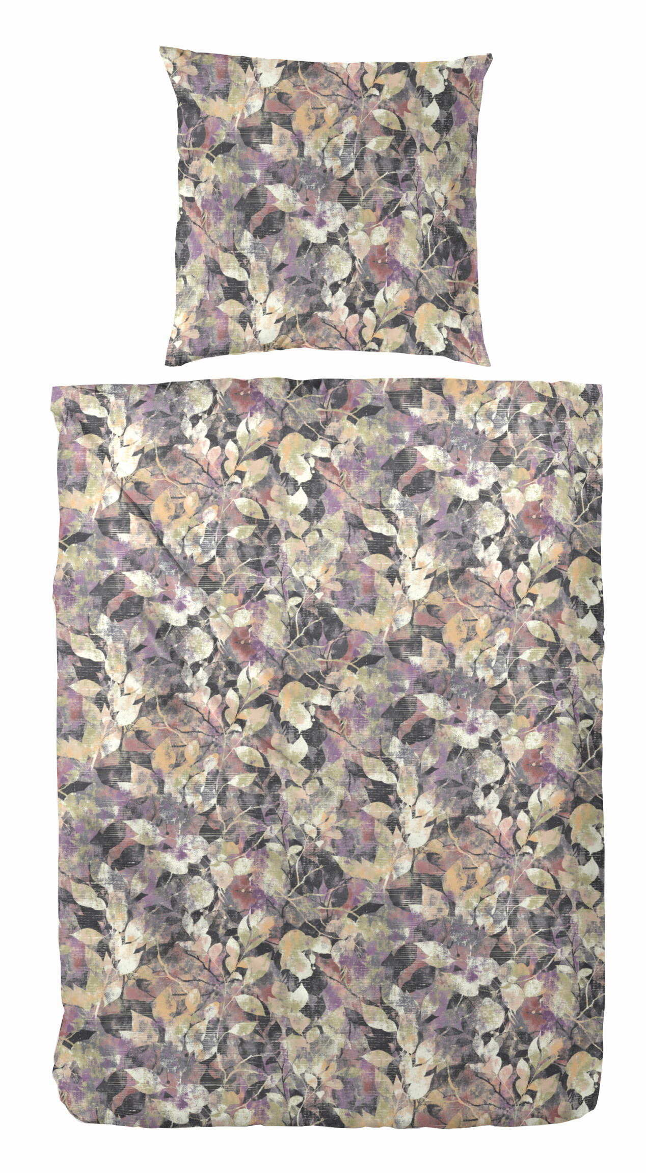 Baumwoll Satin Bettwäsche 135x200 80x80 cm in Sand Violett Graphit