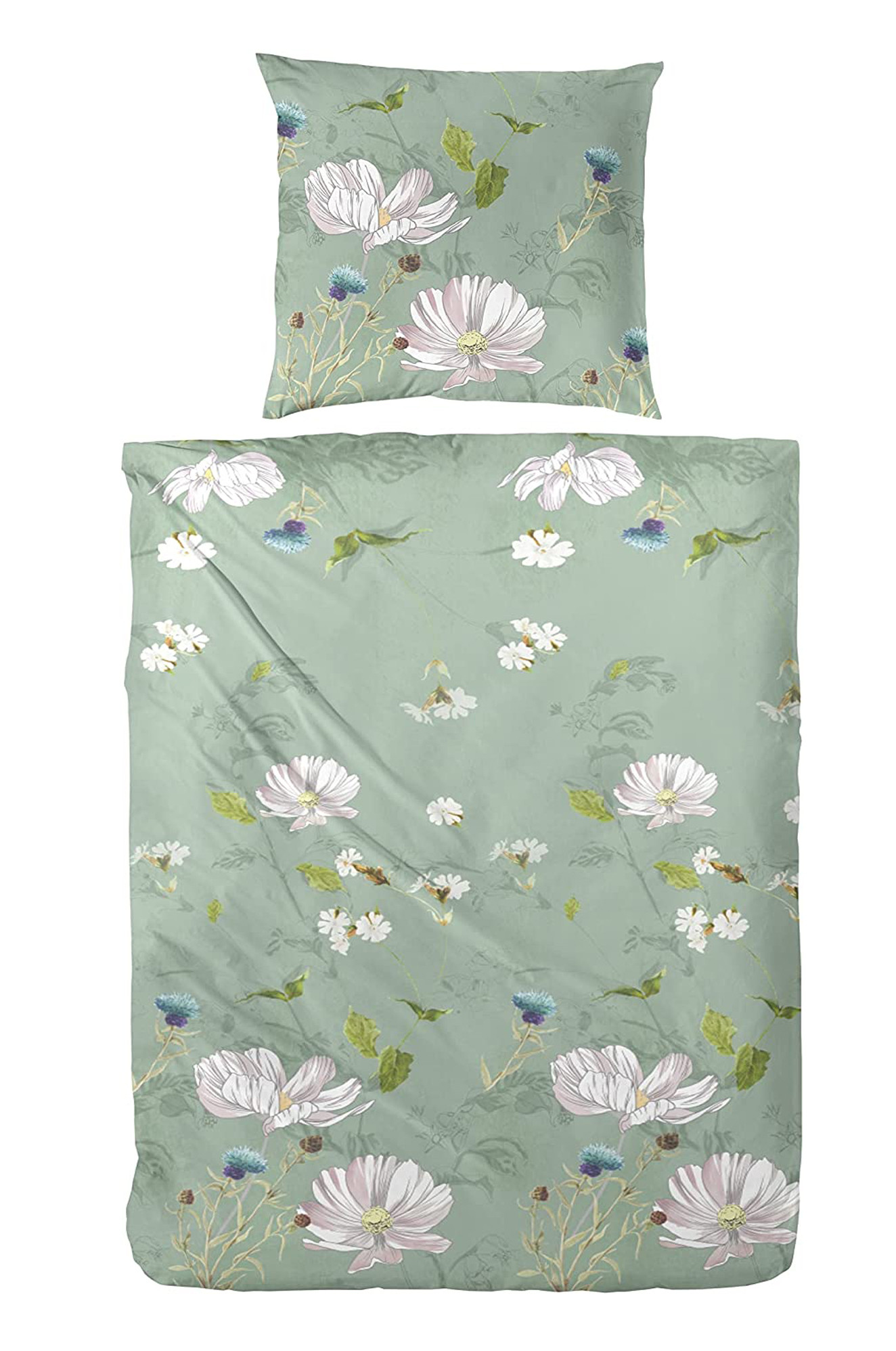 Primera Mako Satin Bettwäsche 135x200 mit 80x80 cm in Grün