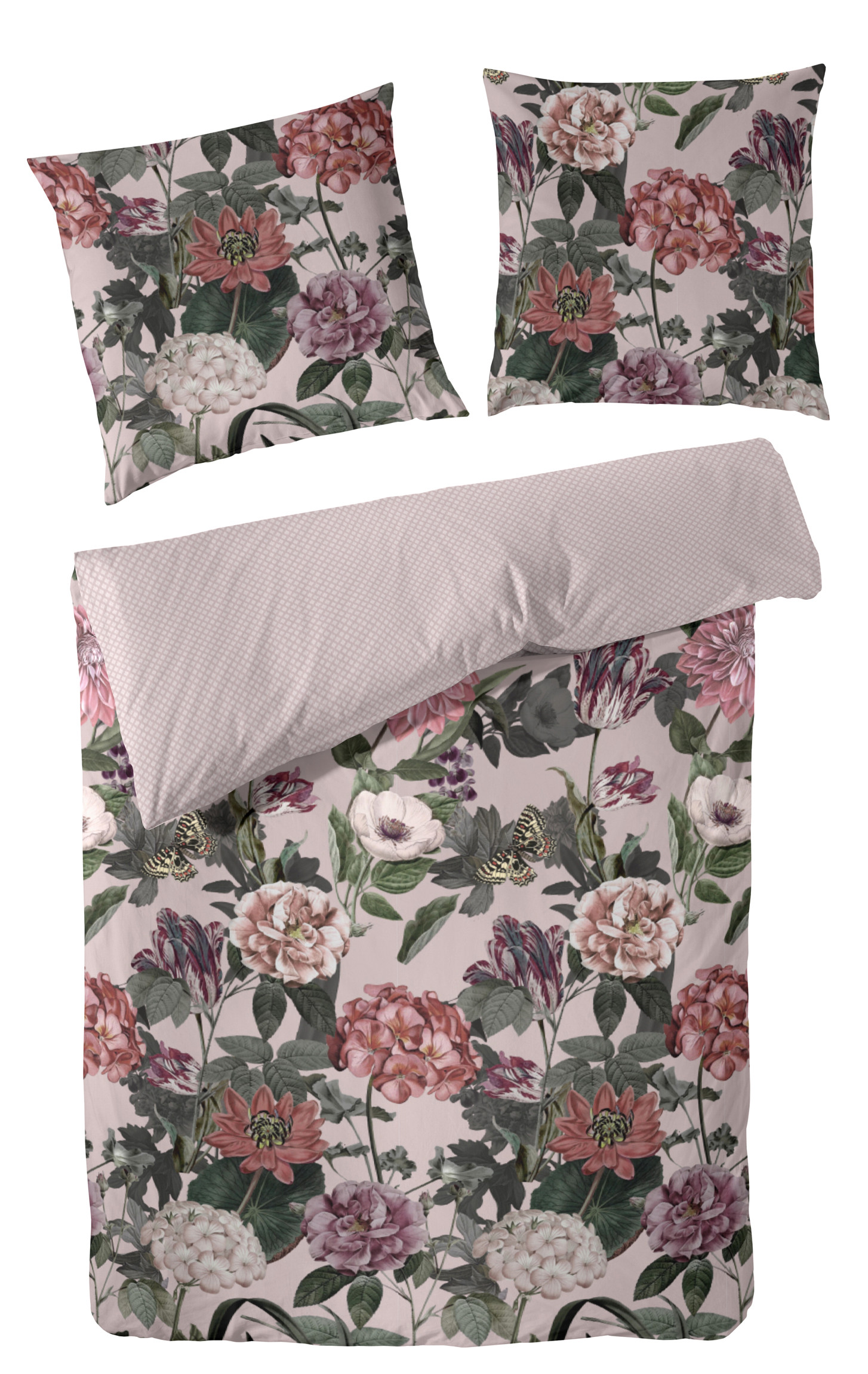 Primera Mako Satin Bettwäsche Blumen135x200 + 80x80 cm in Rosenholz