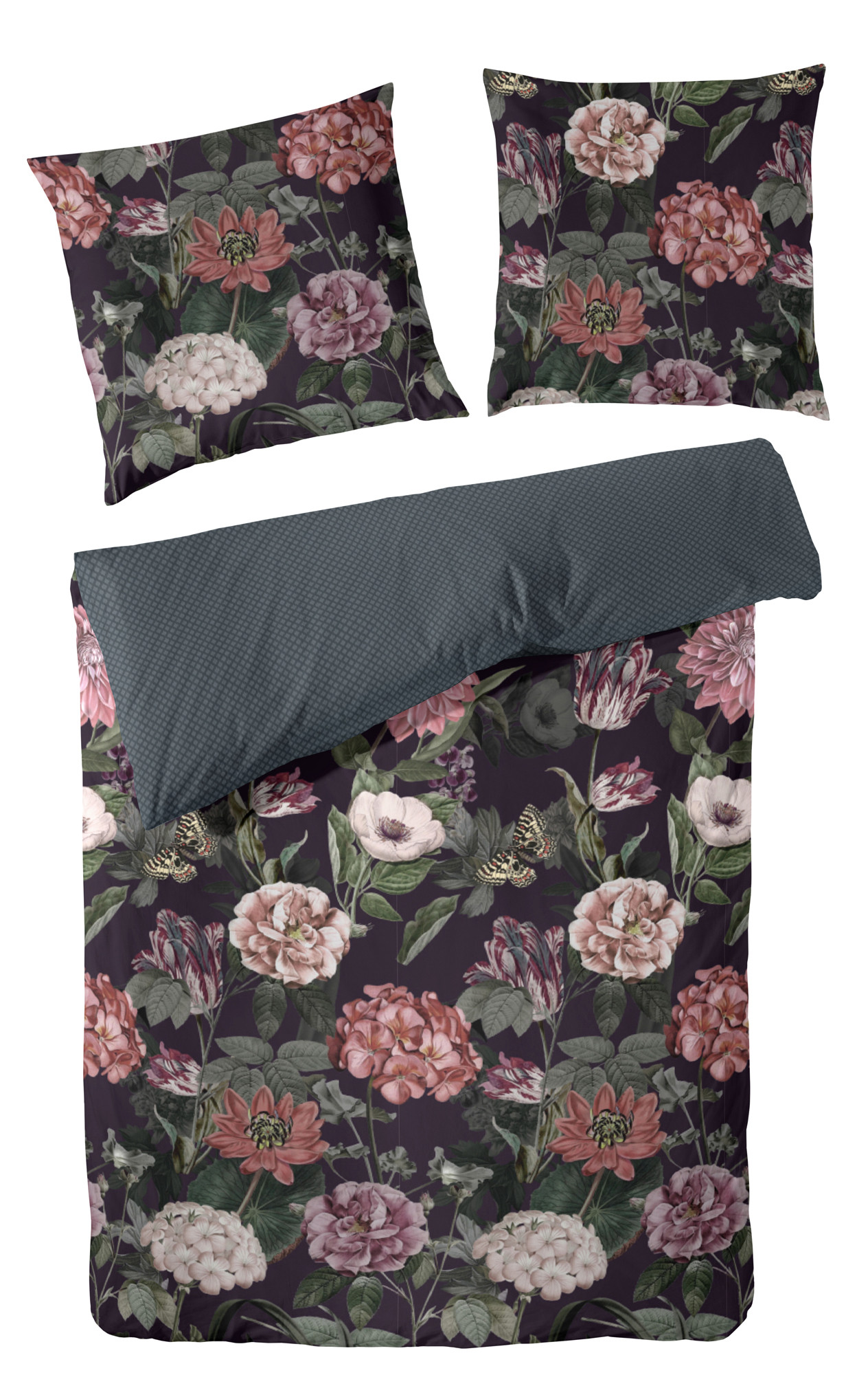Primera Mako Satin Bettwäsche 135x200 + 80x80 cm in Schiefer