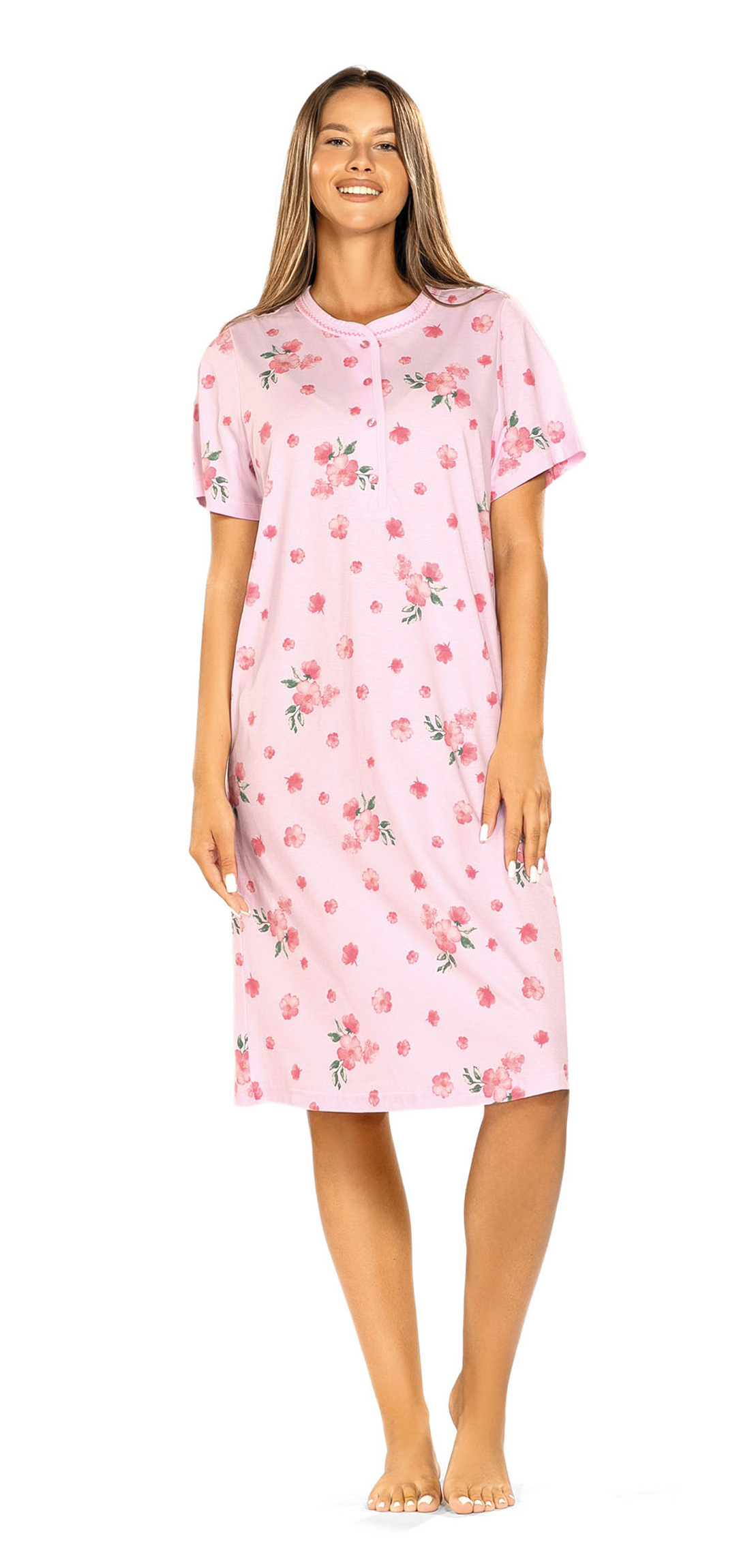 Comtessa Damen Nachtemd 251229 Kurzarm Knopfleiste Rosa 100% Baumwolle 