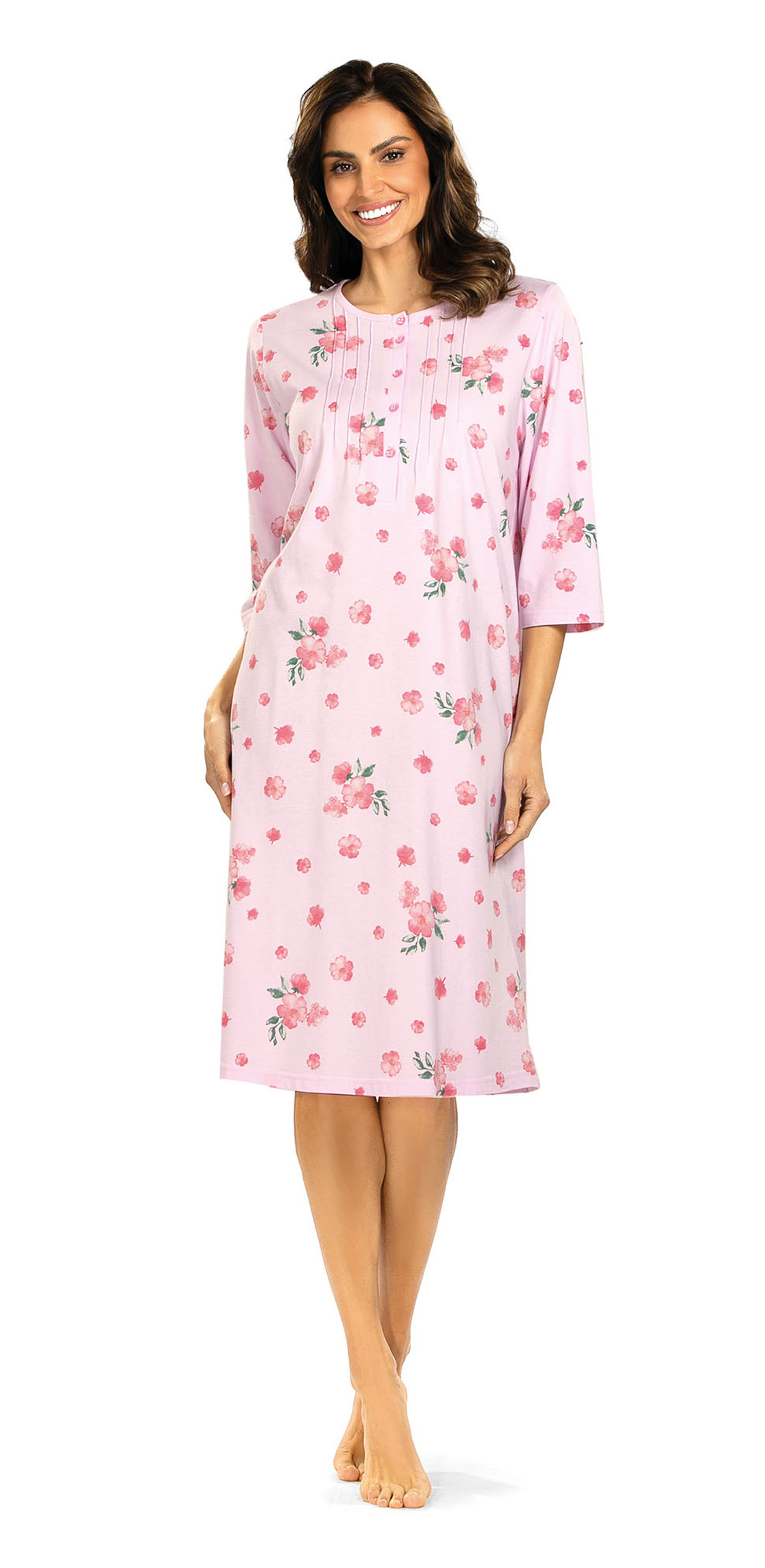 Comtessa Damen Nachtemd 251230 Halbarm Knopfleiste Rosa 100% Baumwolle 