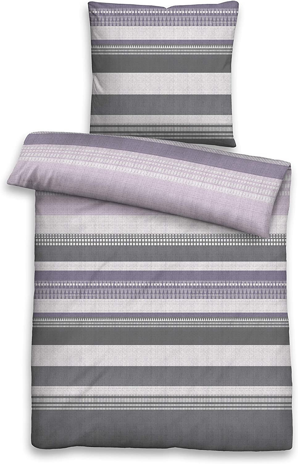 Biberna Castell Biber Bettwäsche Grau Lila Gestreift 135x200 + 80x80 cm