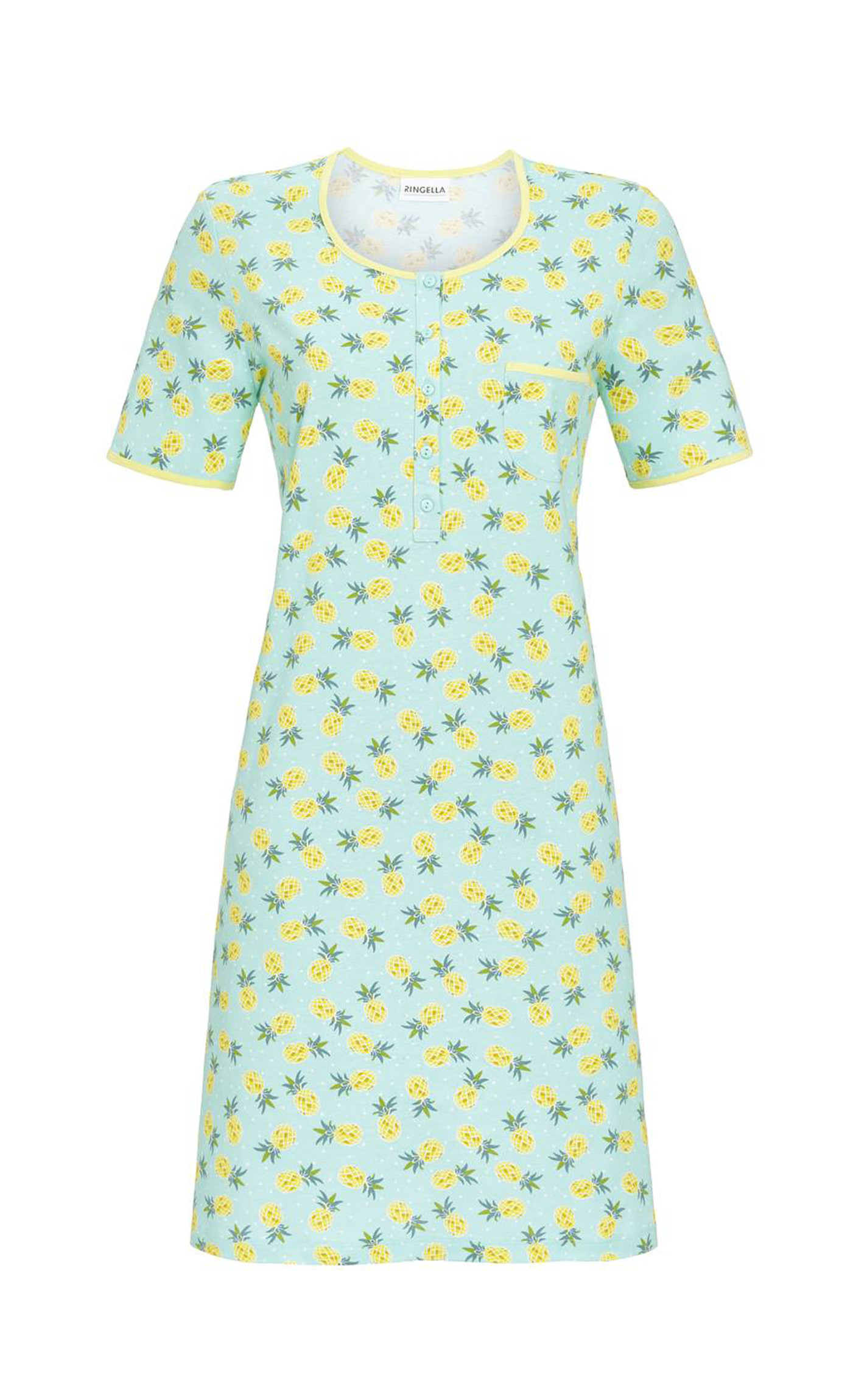 Ringella Damen Nachthemd 3211016 in Mint Kurzarm Knopfleiste 100% Baumwolle Ananas
