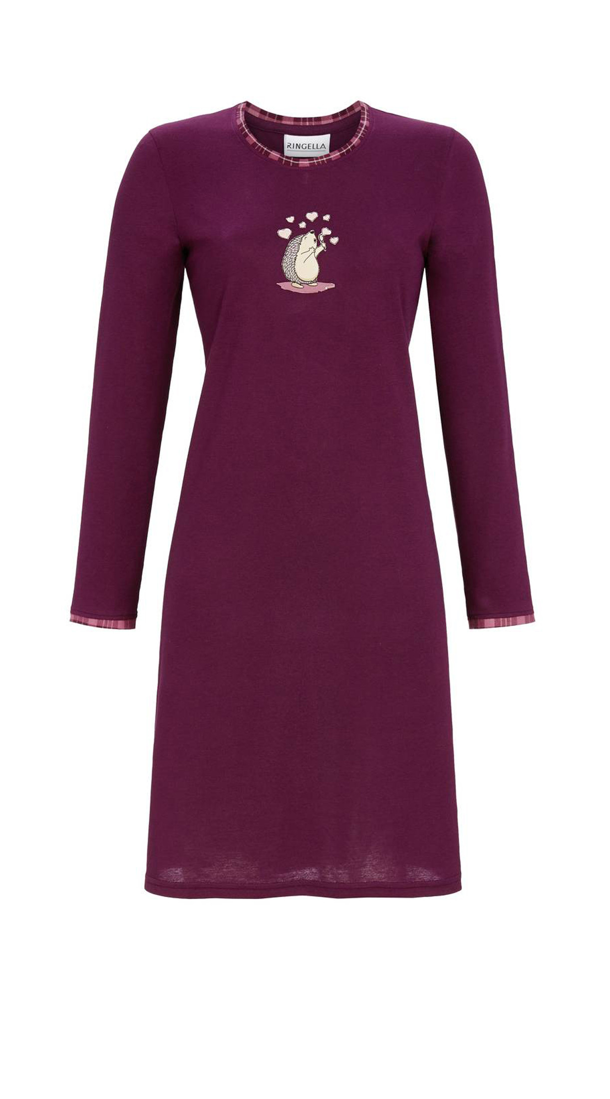 Ringella Damen Nachthemd 3511017 in Purple Wine Langarm Igel Motiv 100% Baumwolle