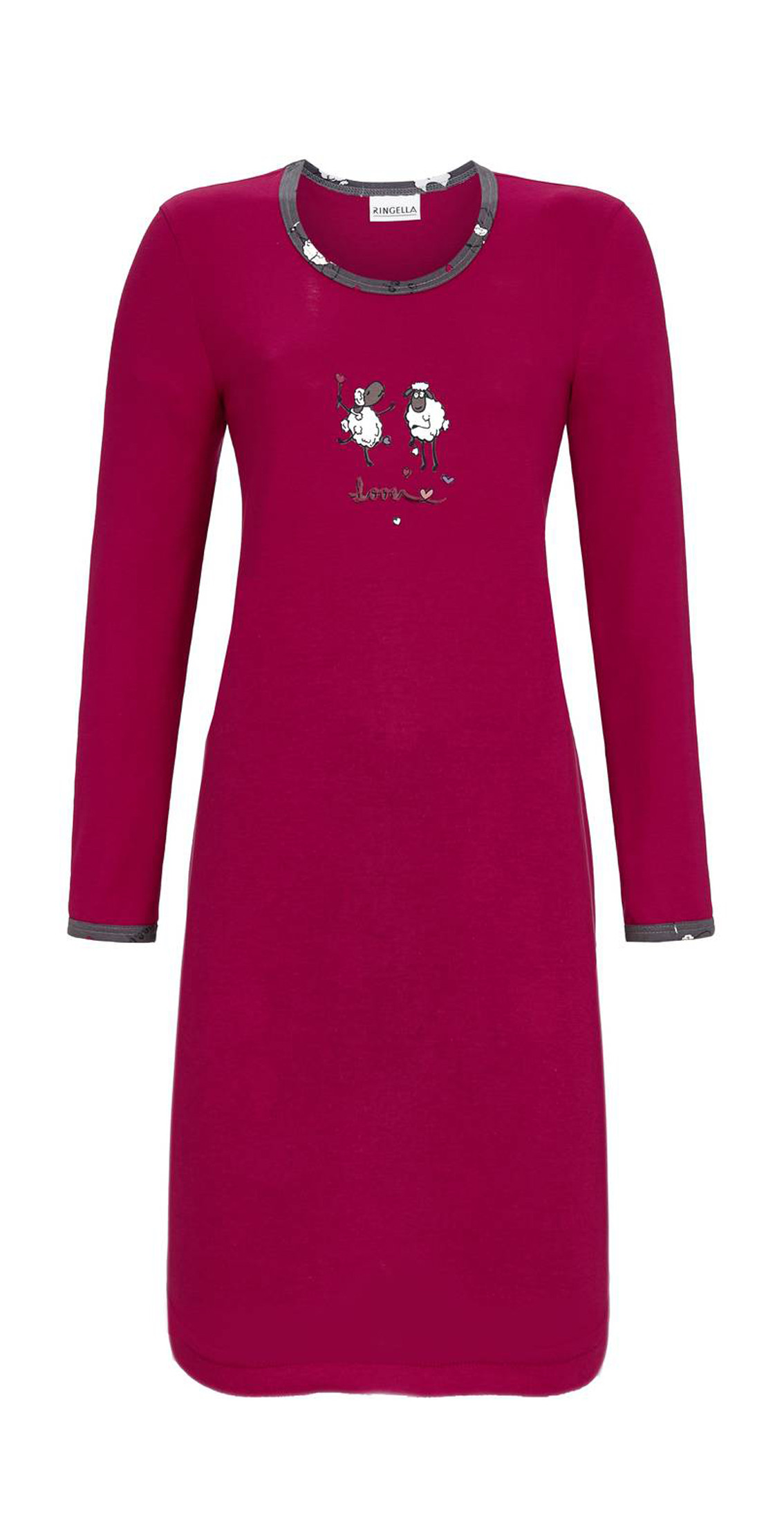 Ringella Damen Nachthemd 3511024 in Rot Langarm Schafe Motiv 100% Baumwolle