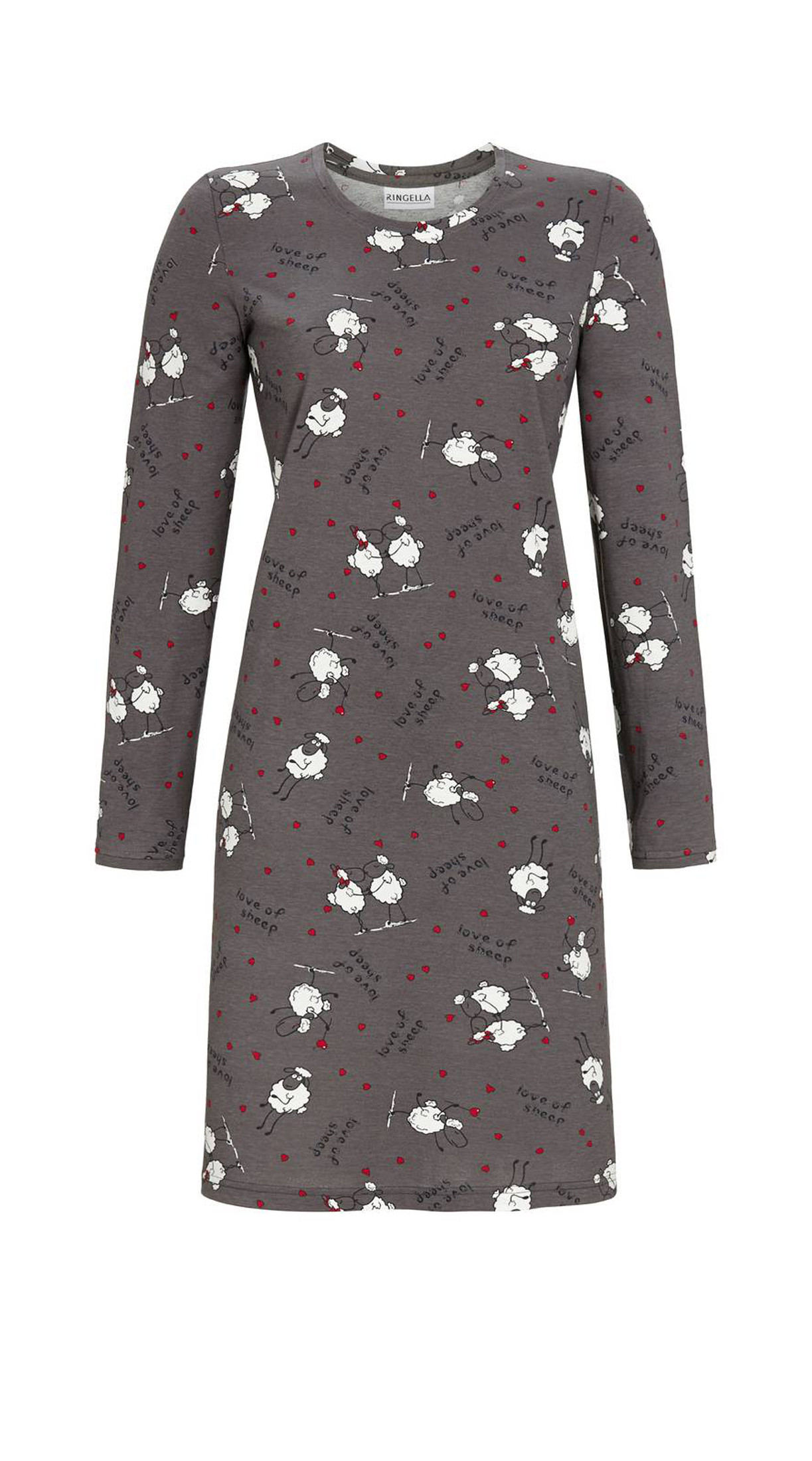 Ringella Damen Nachthemd 3511025 in Stone Langarm Schafe Motiv 100% Baumwolle