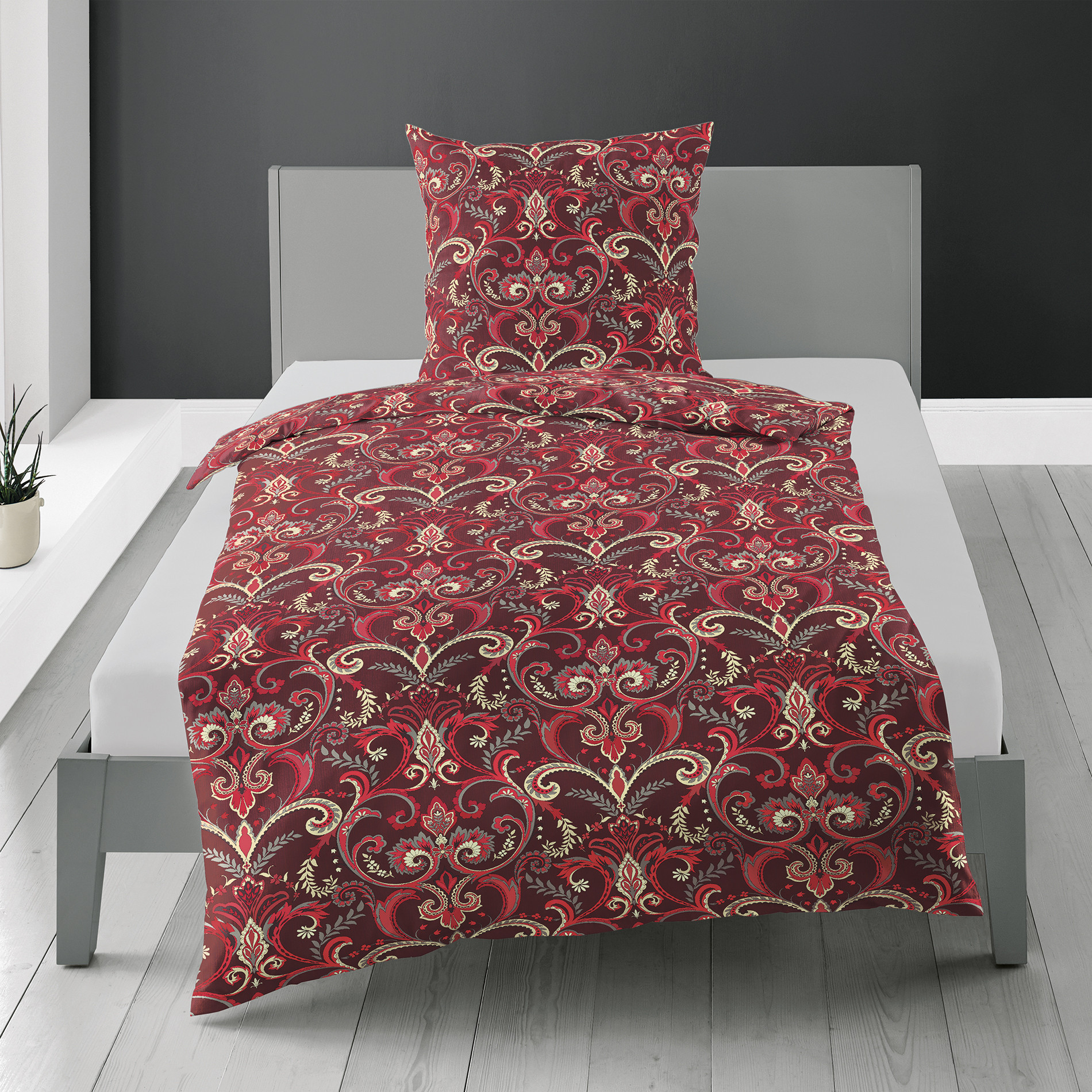 Bierbaum Mako Satin Bettwäsche Baumwolle Granat Rot 135x200 80x80 cm
