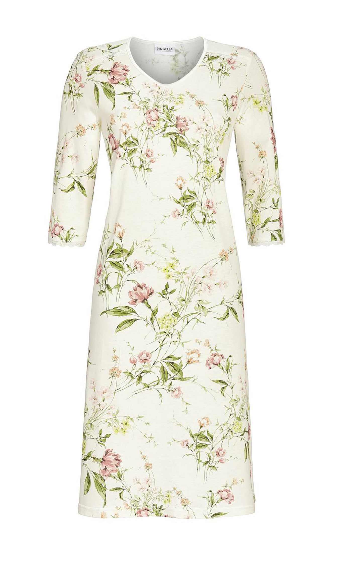 Ringella Damen Nachthemd Dreiviertel Arm 4211053 Natur Gr. 38 S Muster