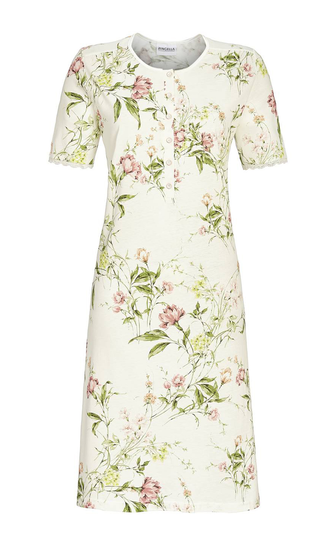 Ringella Damen Nachthemd Kurzarm Knopfleiste 4211054 Natur Gr. 38 S Muster