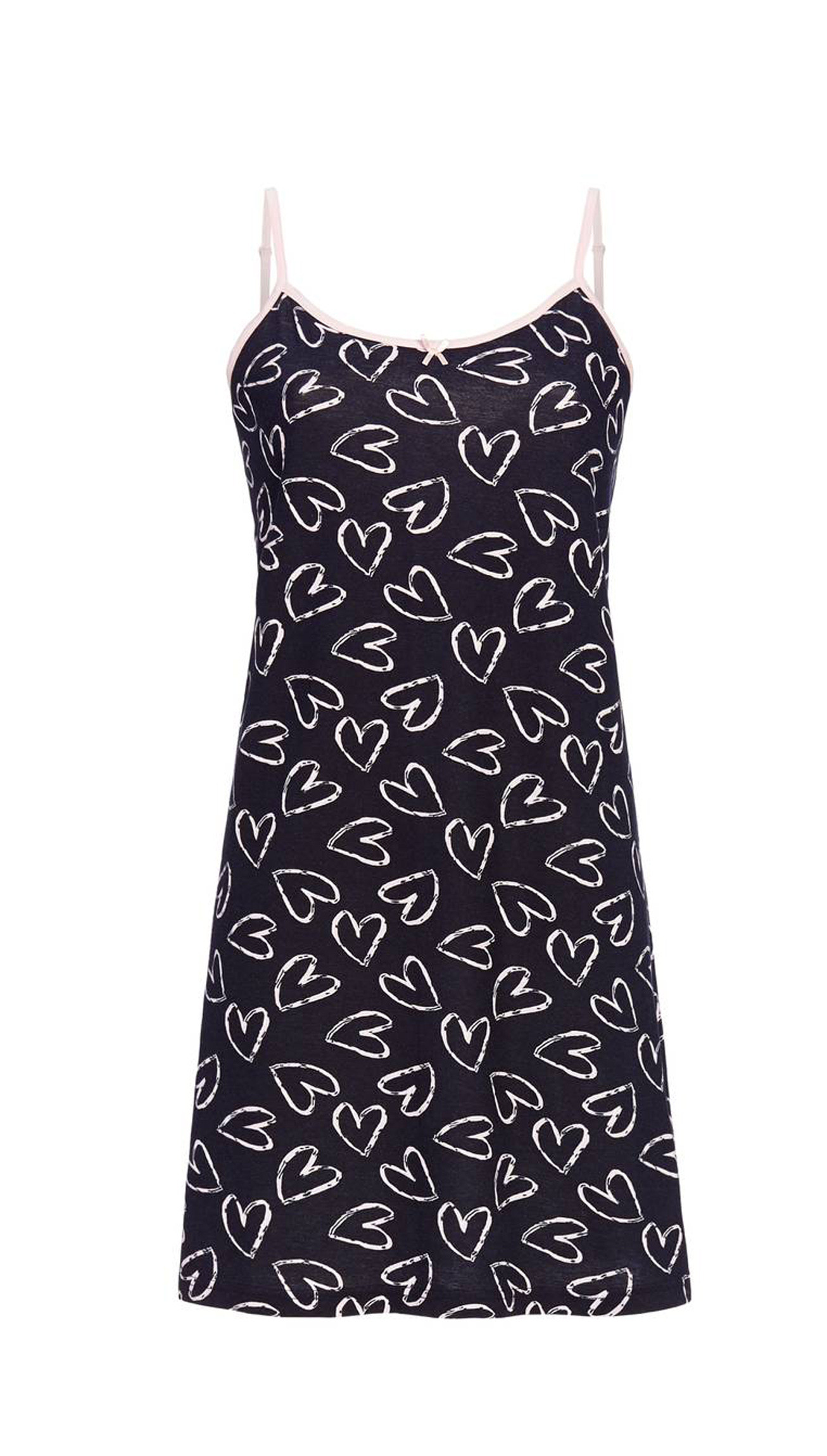 Ringella Lingerie Damen Nachthemd ohne Arm Herzen Navy Baumwolle Modal