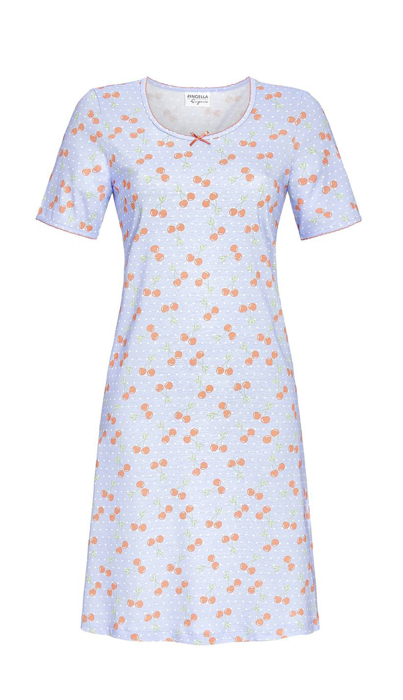 Ringella Lingerie Damen Nachthemd Kurzarm 4251033 Kirschen Ciel Gr. 38 S Muster