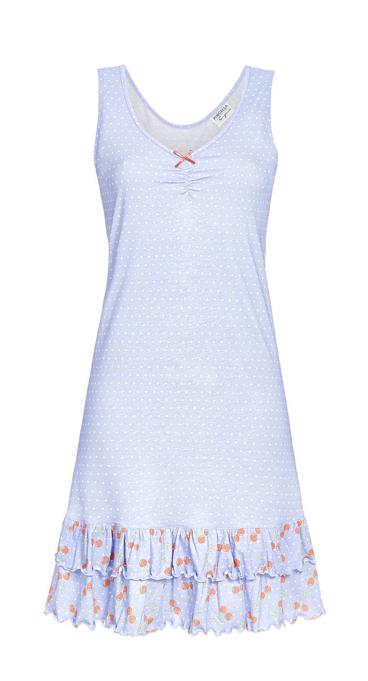 Ringella Lingerie Damen Nachthemd ohne Arm Ciel Kirschen Volant Baumwolle Modal