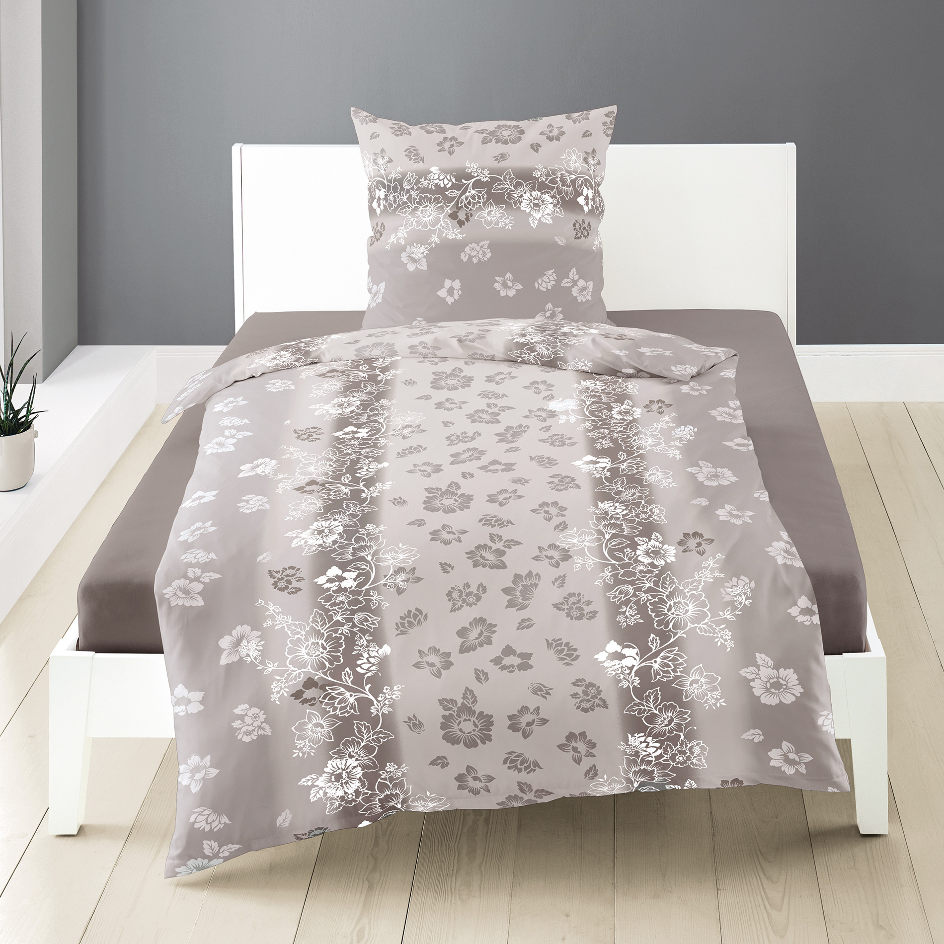 Bierbaum Fein Biber Bettwäsche Baumwolle 135x200+ 80x80 cm Grau Taupe