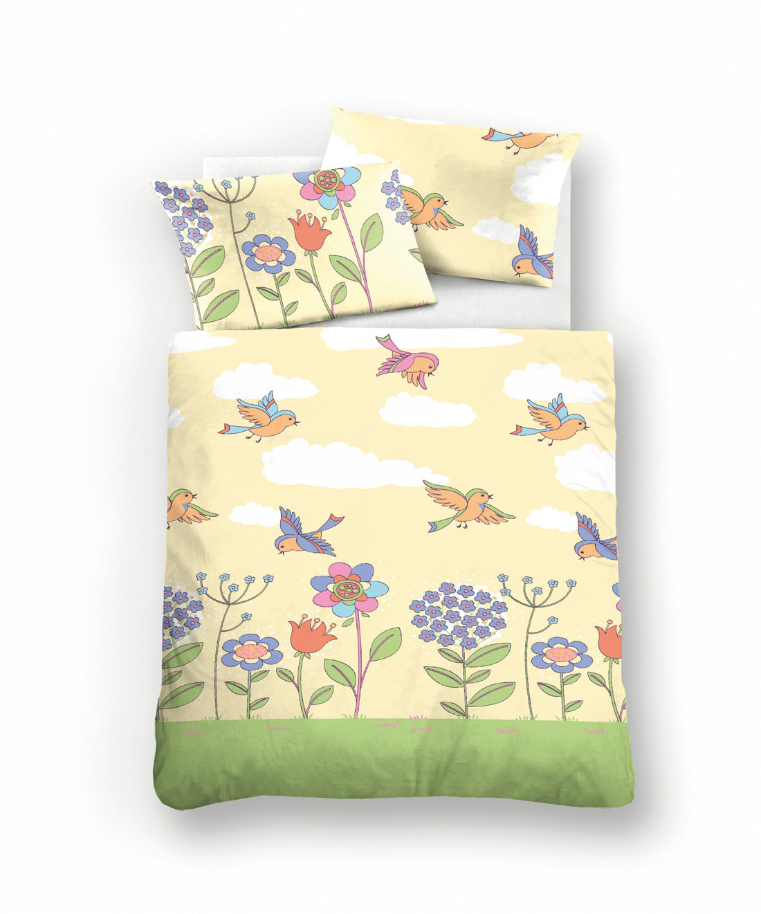 Biberna Baby Linon Bettwäsche Birds 100x135 + 40x60 in vanille