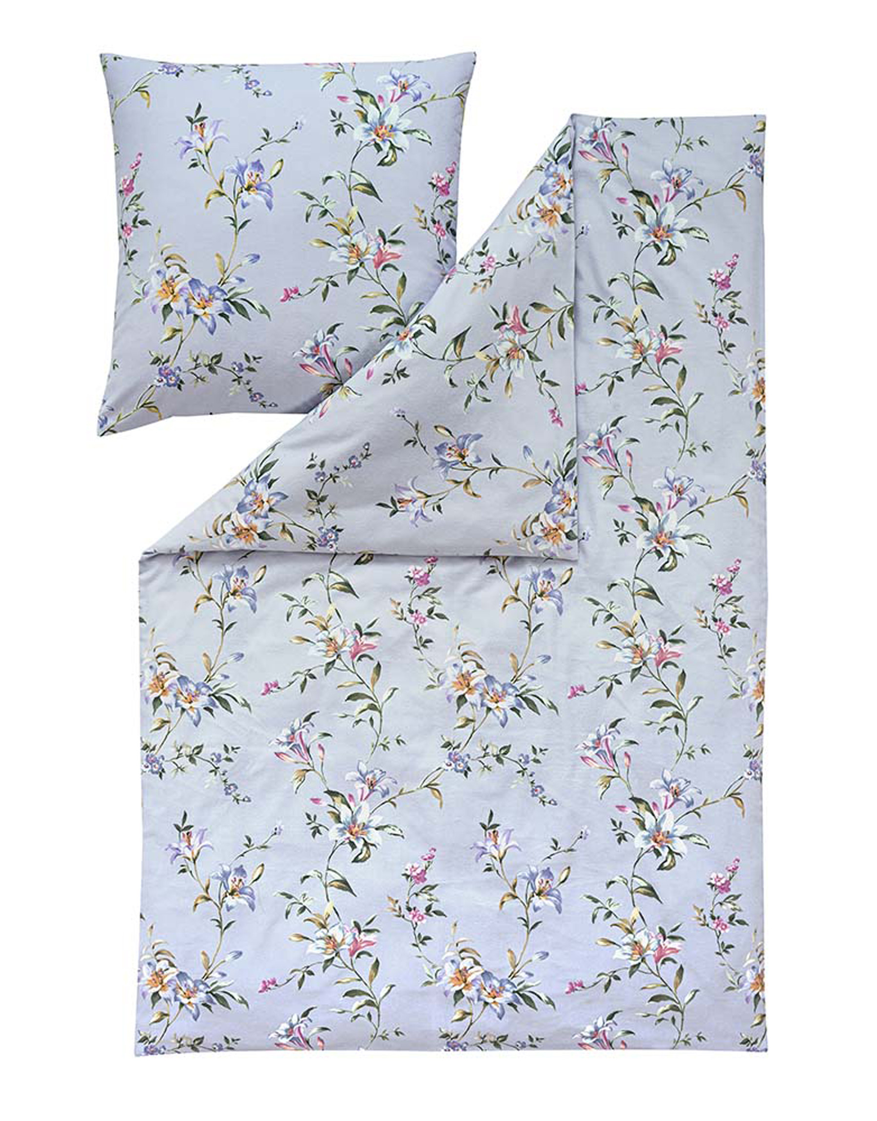 Estella Samt u. Seide Flanell Bettwäsche Biella in Wolke Blumen 135x200 + 80x80 cm