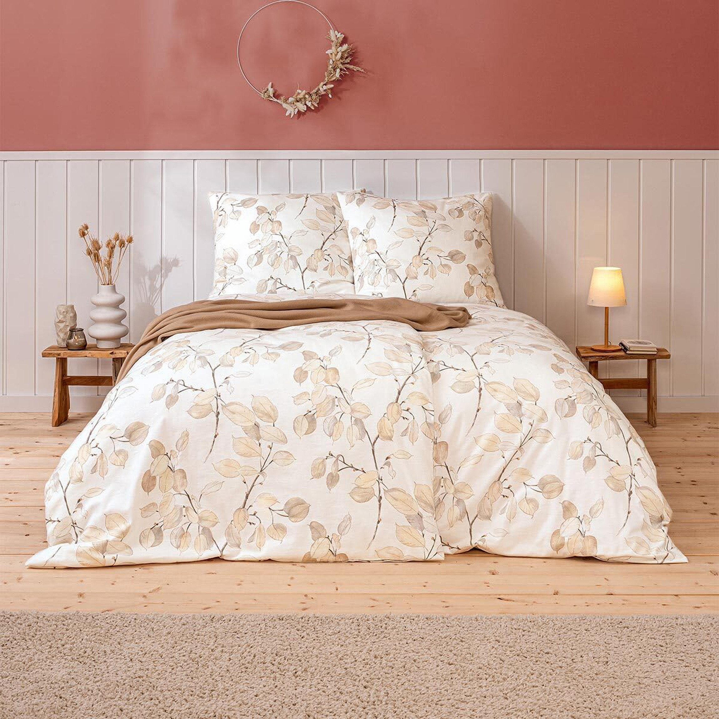 Estella Samt u. Seide Flanell Bettwäsche Pinzolo in Sand 155x220 + 80x80 cm