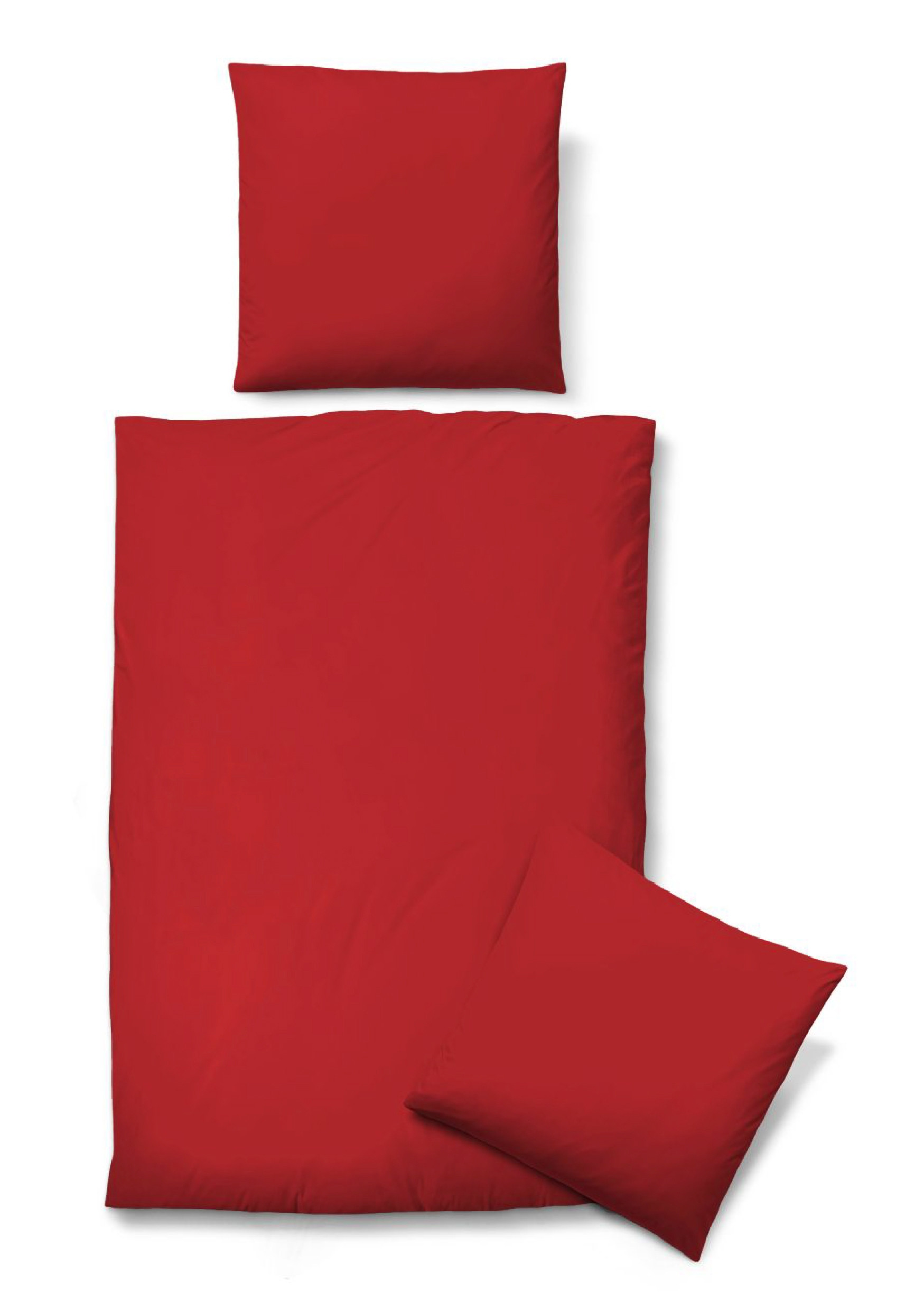 Castell Baumwollsatin Bettwäsche Uni 155 x 220 + 80x80 cm in Rot