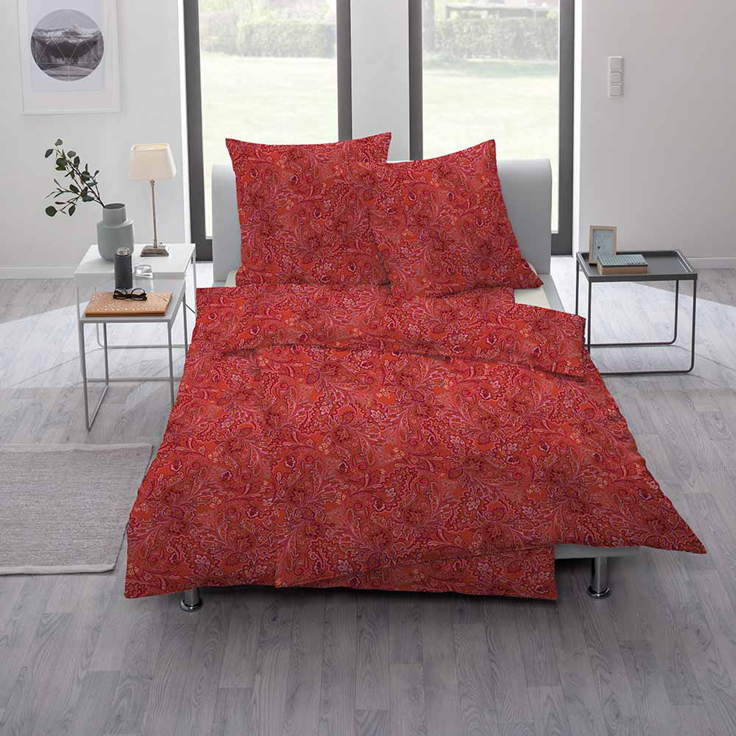 Estella Mako Jersey Bettwäsche Paisley in Rot 135x200 80x80 cm