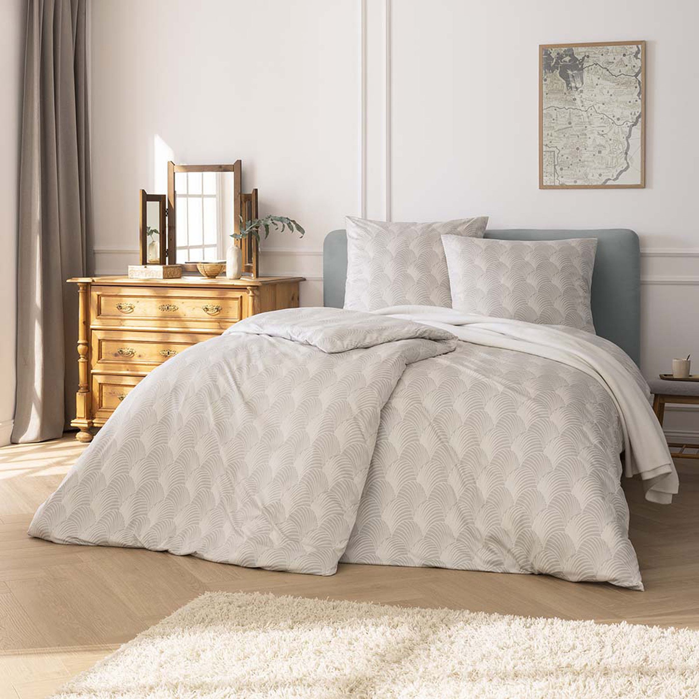 Estella Interlock Mako Jersey Bettwäsche Jacobia in perlmutt 135x200 80x80 cm