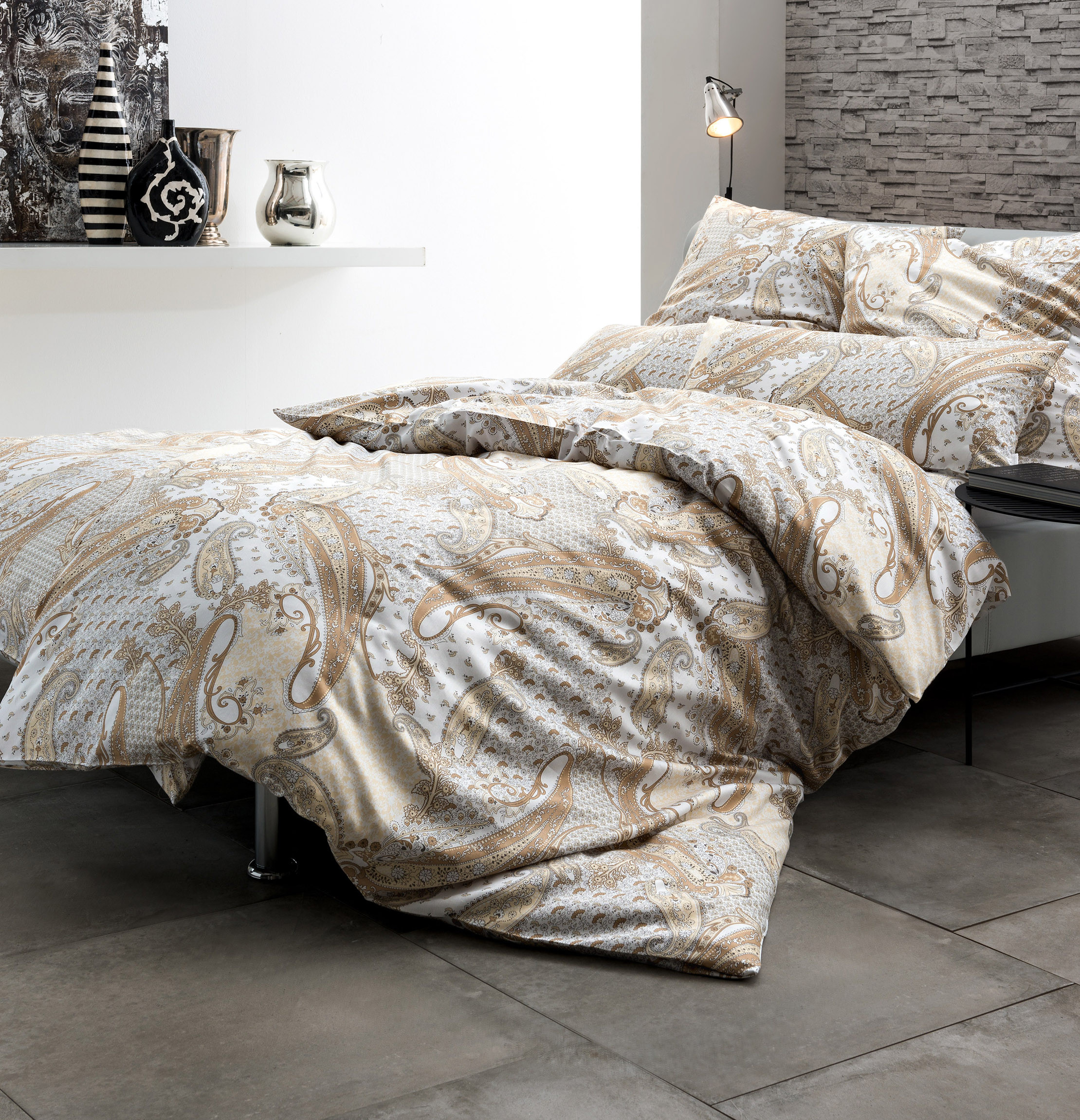 Estella Mako Satin Bettwäsche Simona 155x220 80x80 cm in karamel