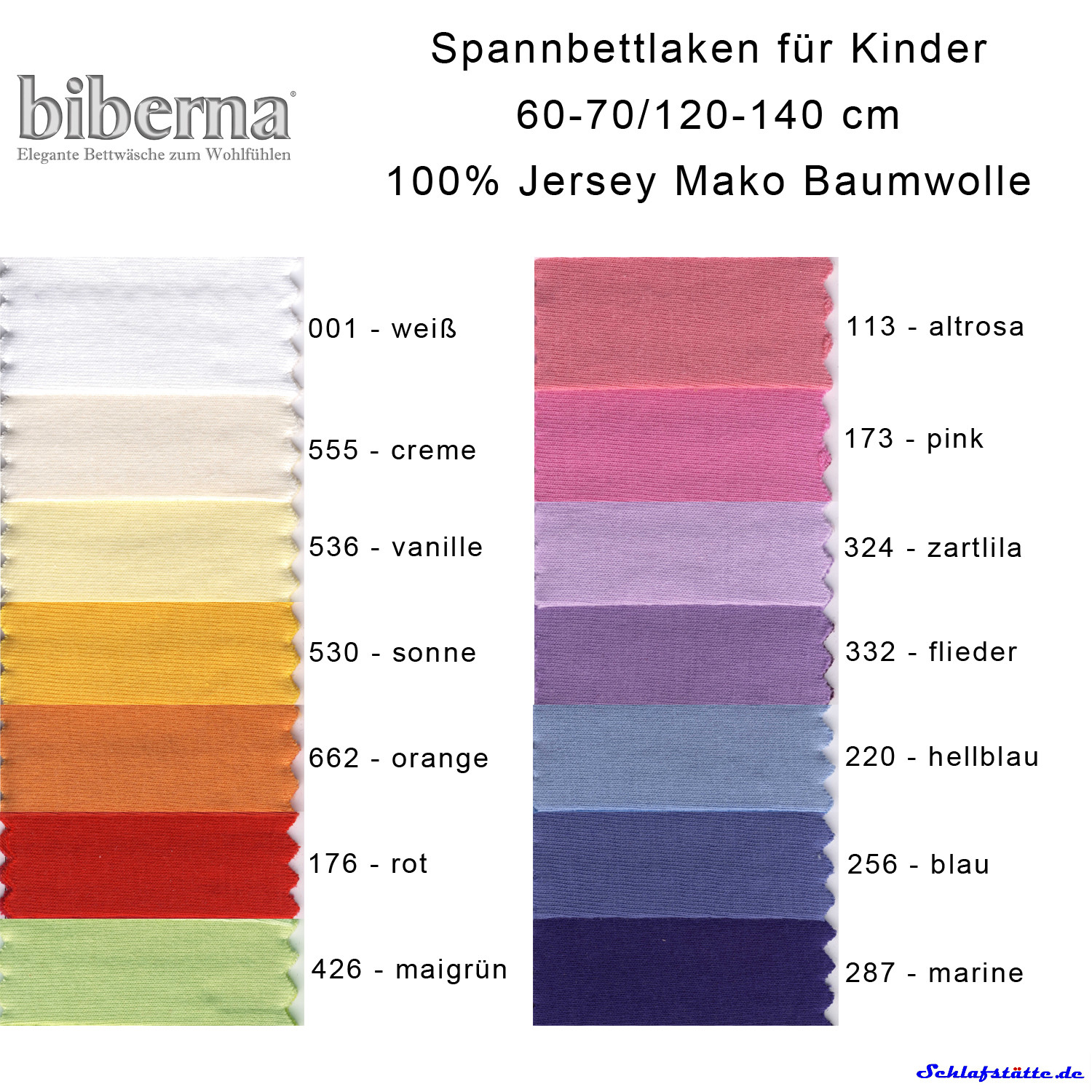 Biberna Kinder Baby Spannbettlaken Jersey 70x140 in 14 Farben