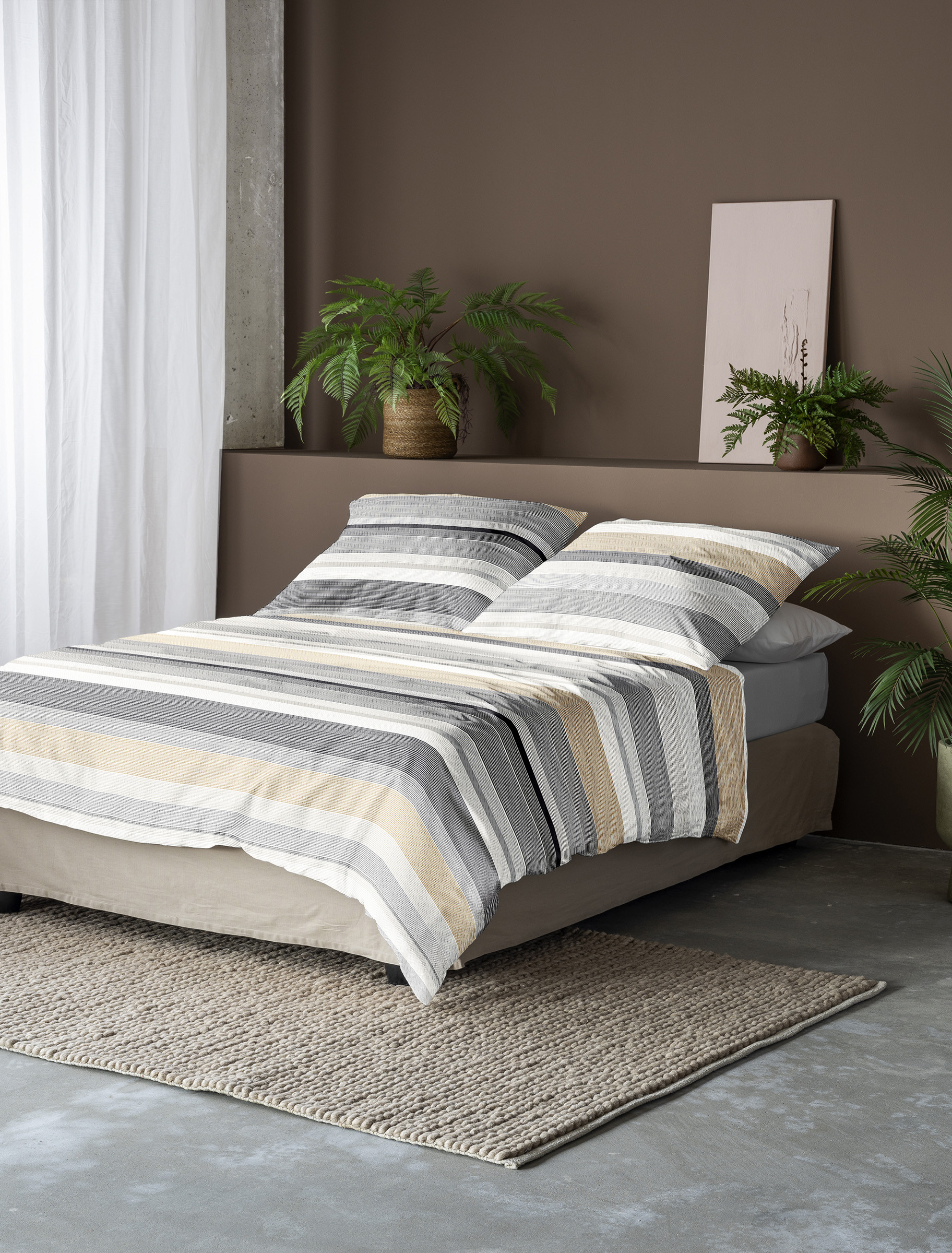 Irisette Soft Seersucker Bettwäsche Easy in Natur Streifen 135x200+ 80x80 cm