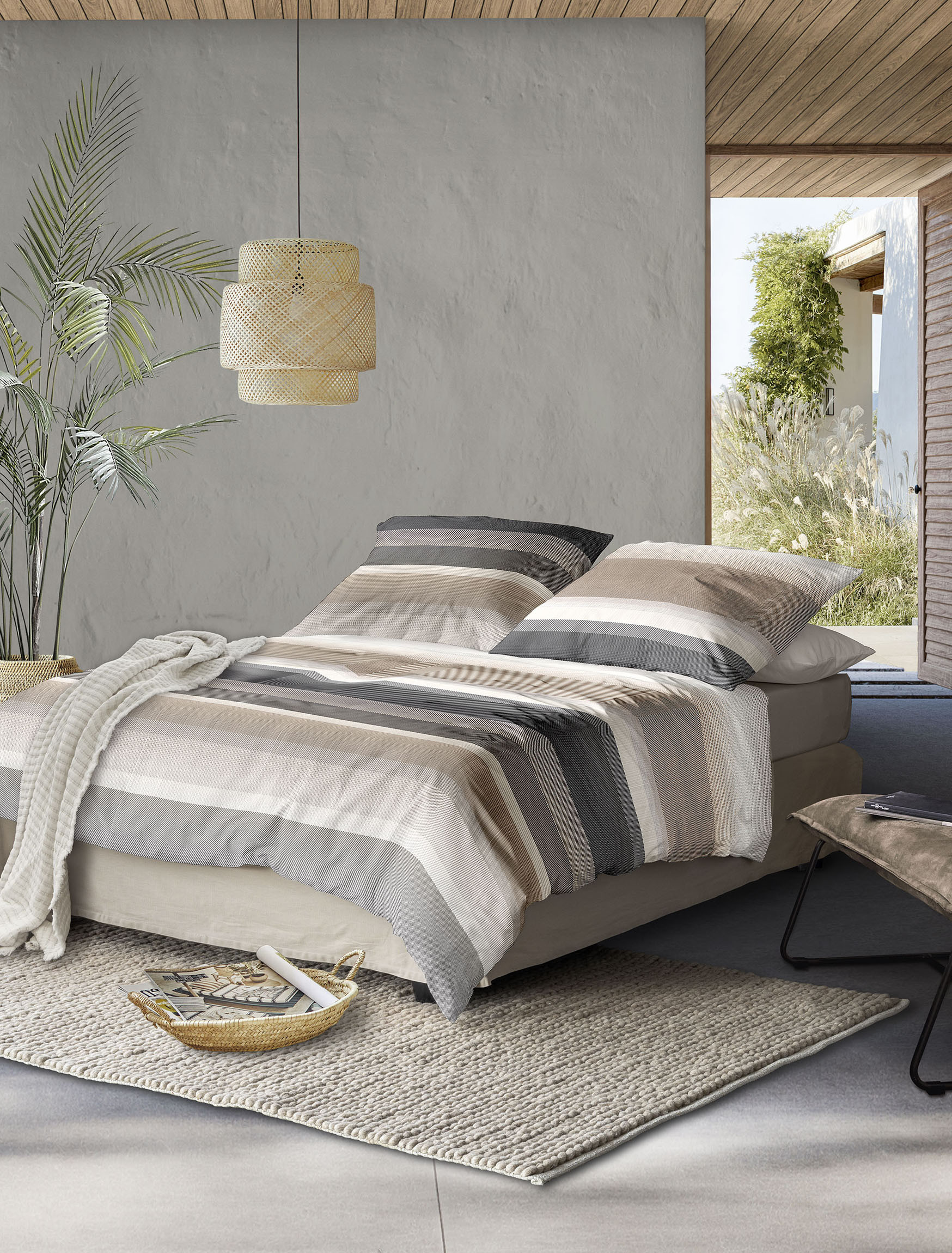 Irisette Mako Satin Bettwäsche in Sand Streifen 135x200+ 80x80 cm