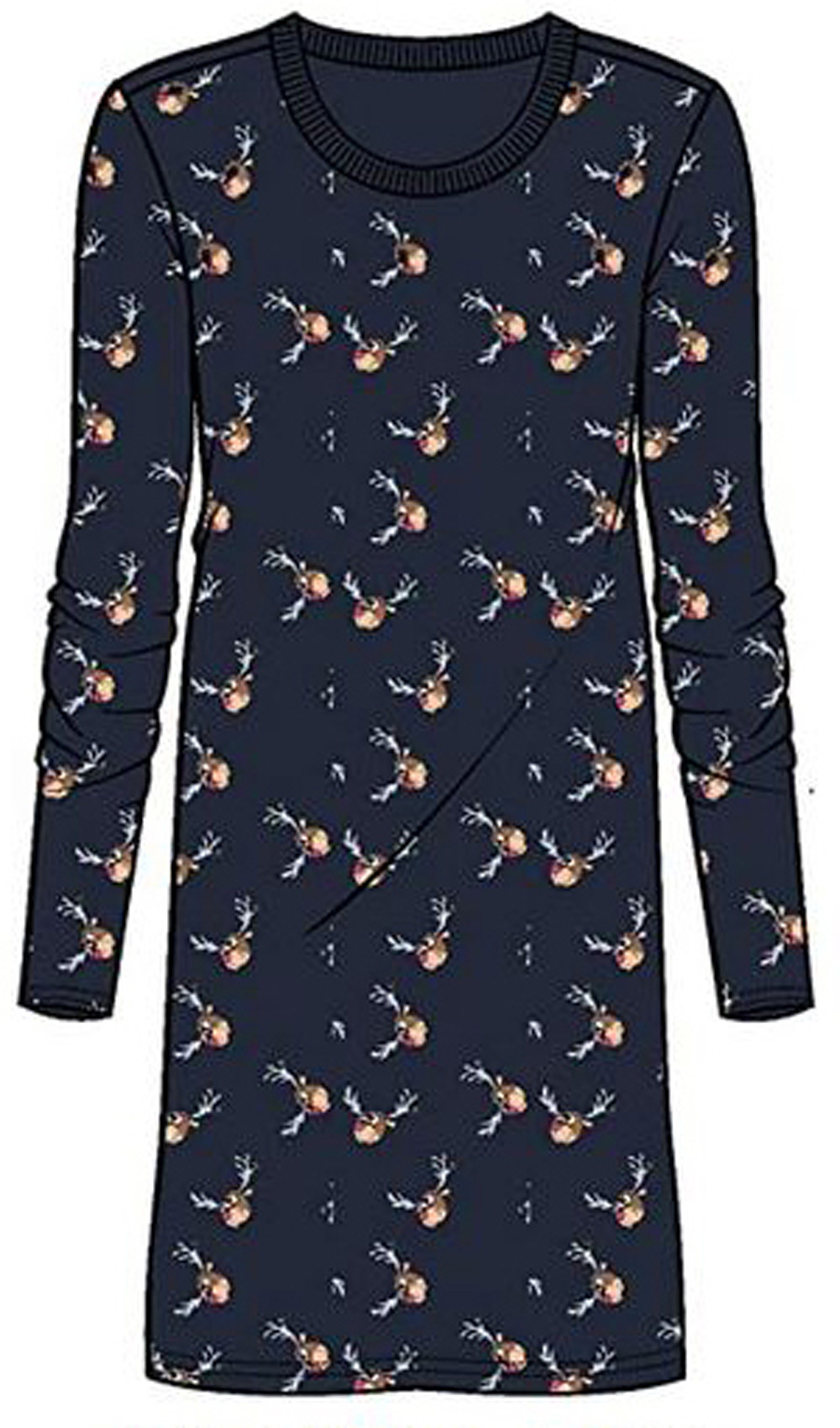 Ringella Damen Nachthemd 9511090 Langarm Blau Gr. 36 Weihnachten Hirsch 