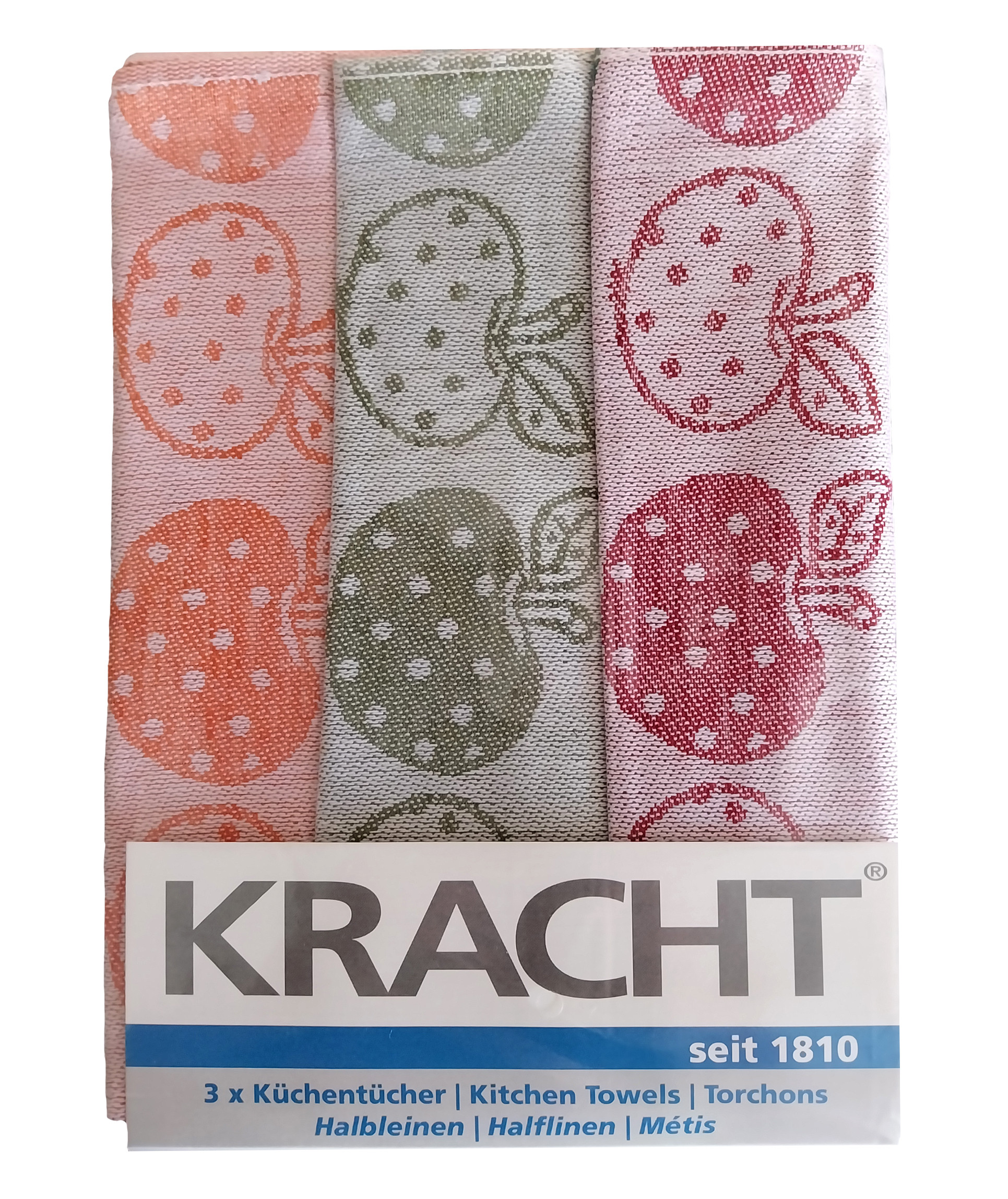 Kracht 3-er Geschirrtuch Halbleinen Äpfel Bunt 50x70 cm