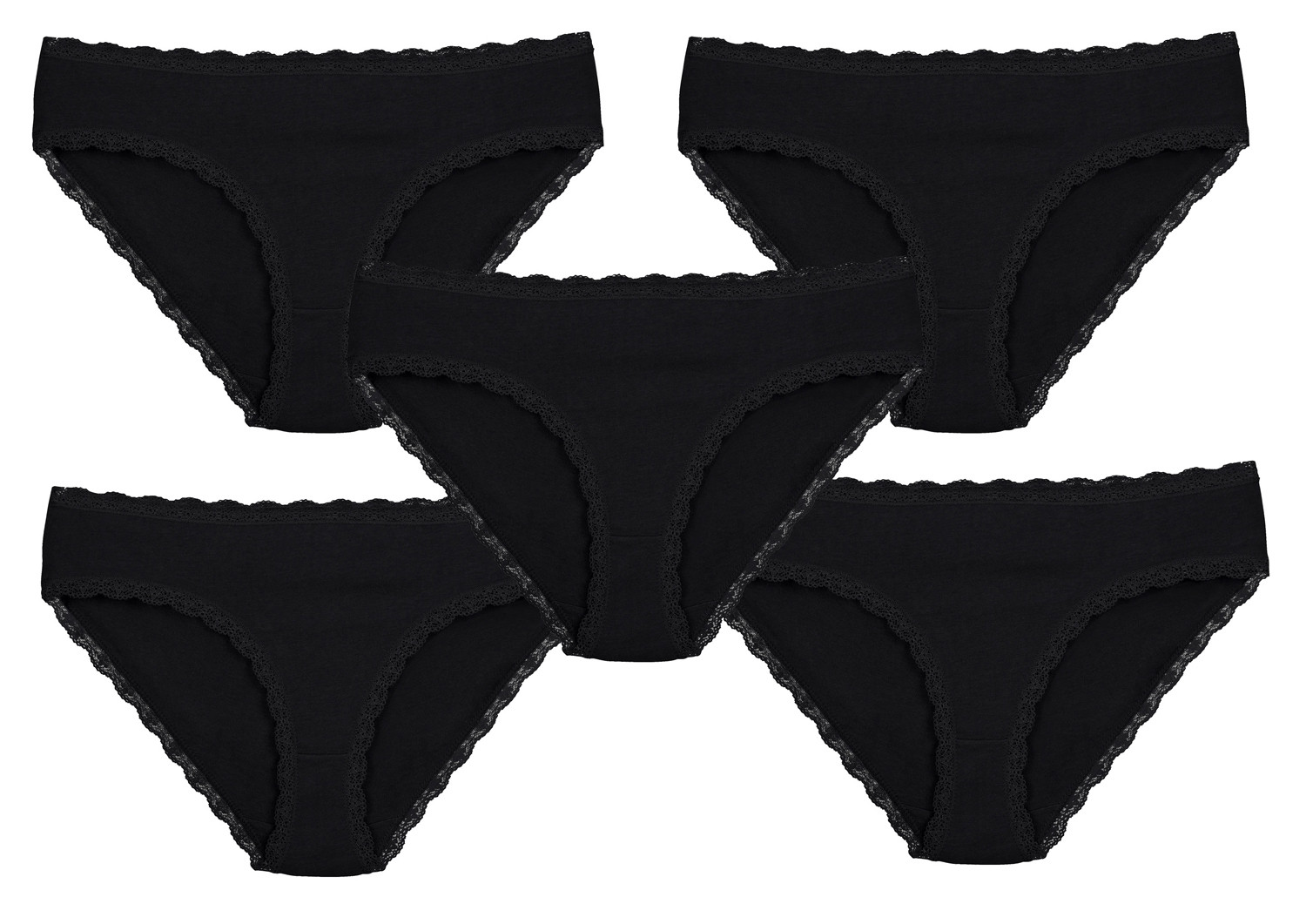 Damen Slips Alessia 100% Baumwolle 5er-Set in XL 46 48 Schwarz