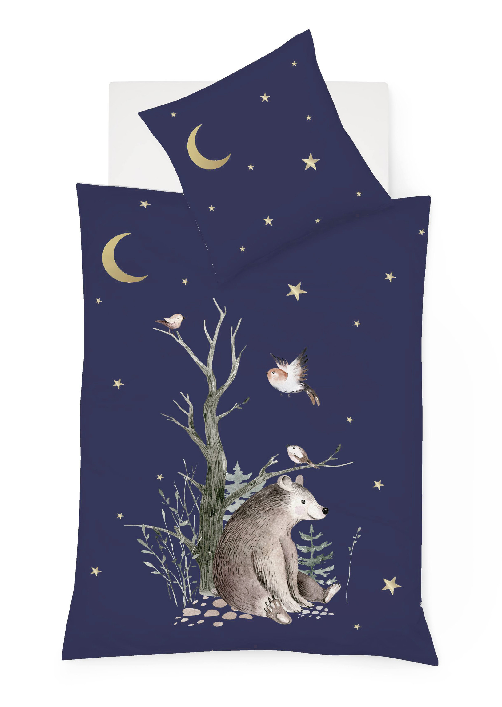 fleuresse Edel-Fein-Biber Bettwäsche Aspen Winter Bär Blau 155x220 + 80x80 cm